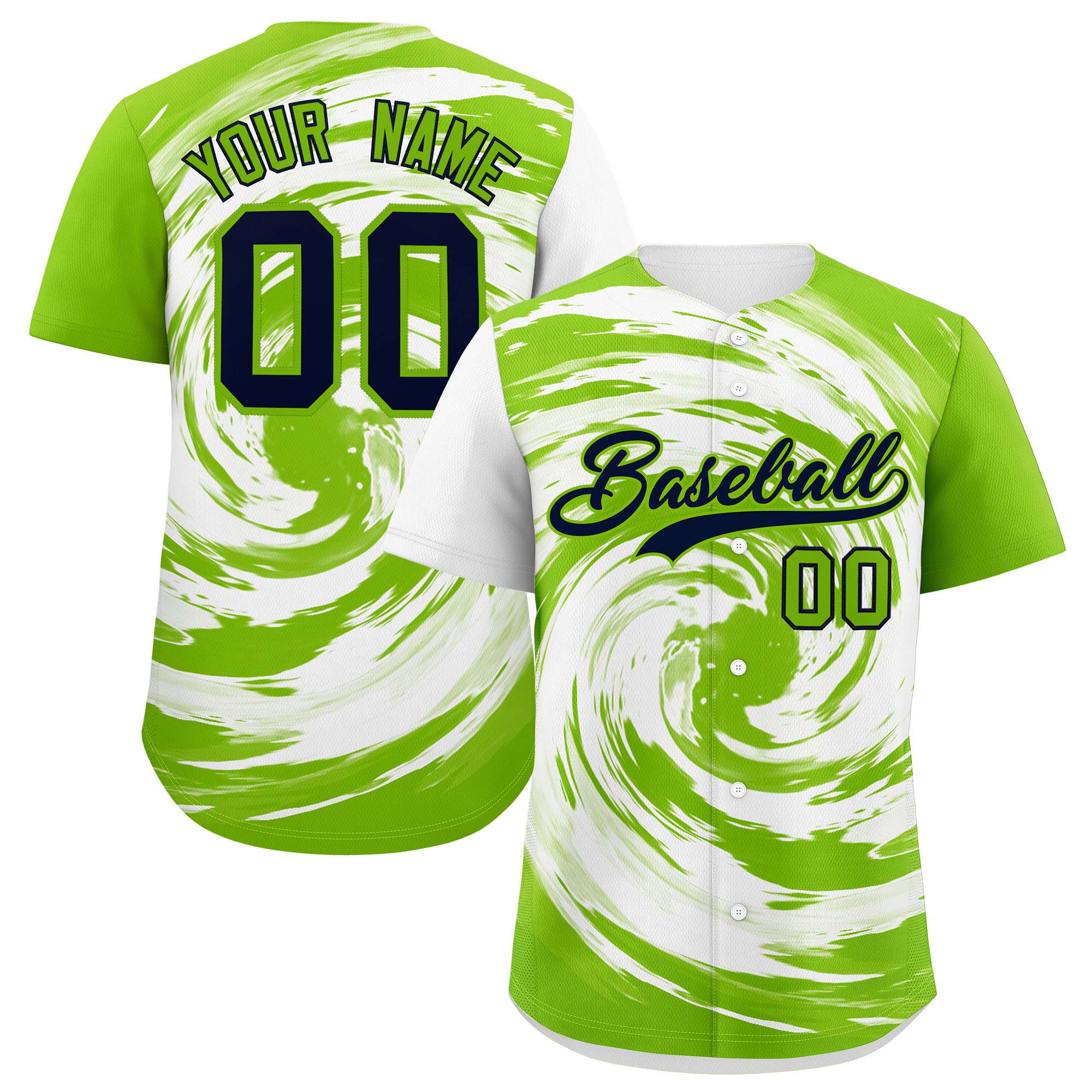 Custom White Neon Green Swirl Graffiti Pattern Authentic Baseball Jersey