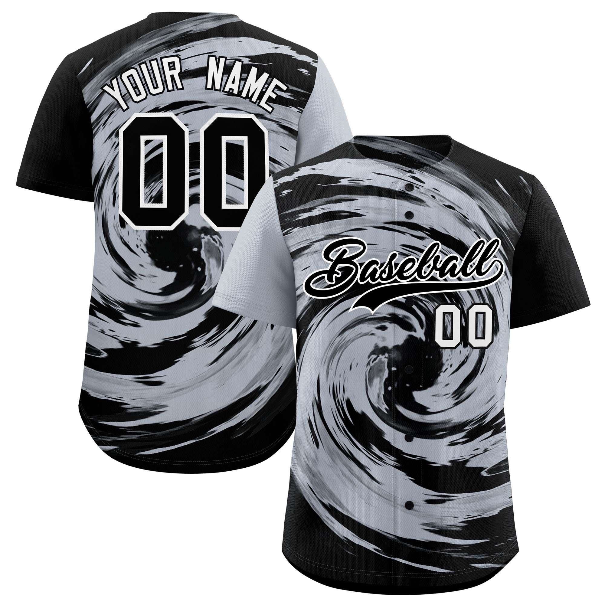 Custom Silver Black Swirl Graffiti Pattern Authentic Baseball Jersey