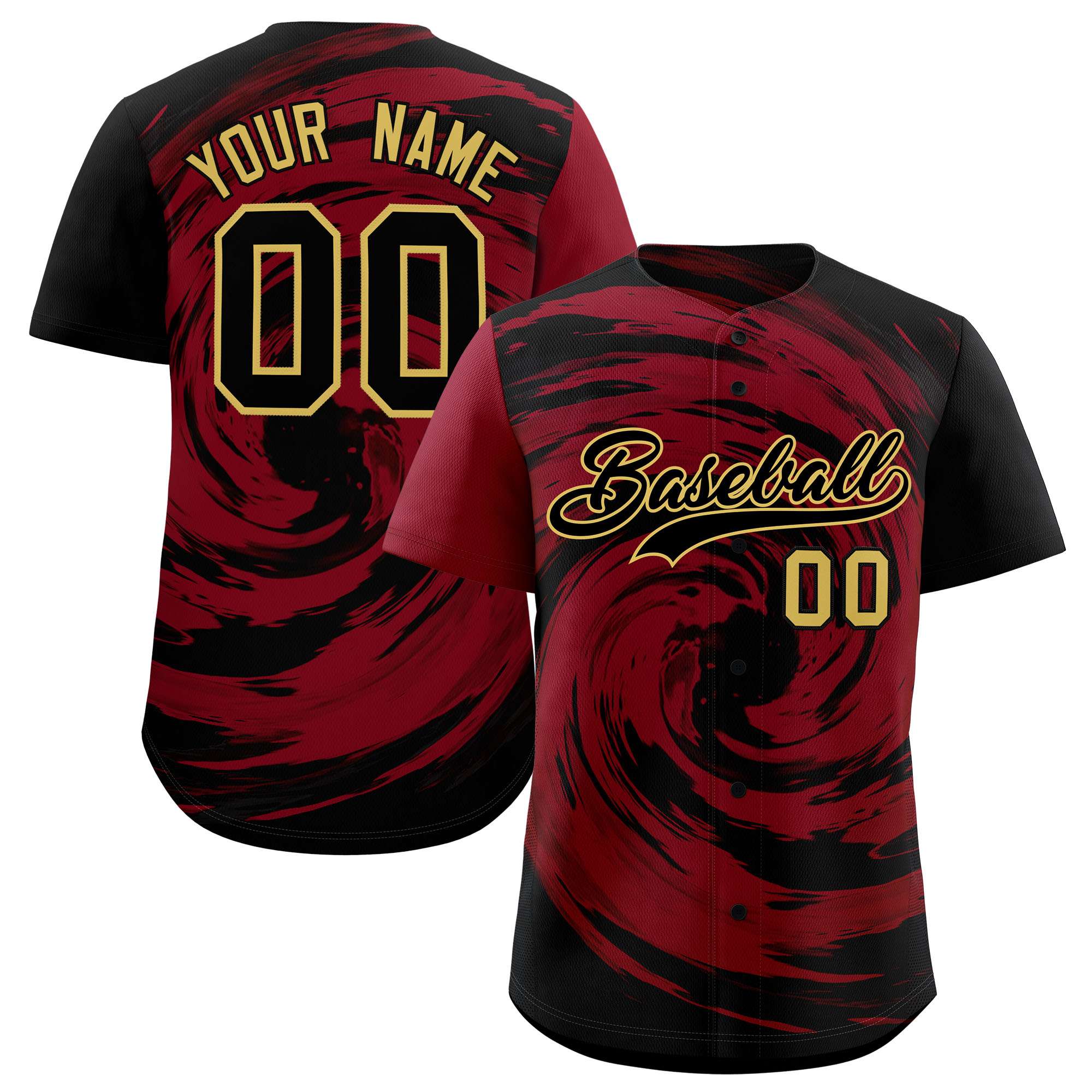 Custom Crimson Black Swirl Graffiti Pattern Authentic Baseball Jersey