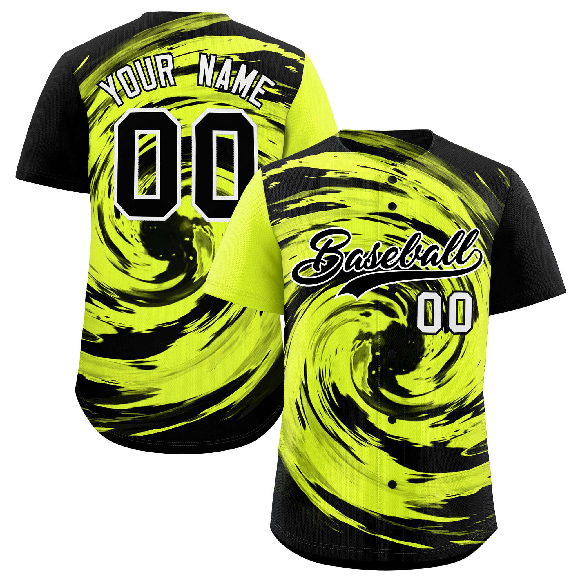 Custom Green Black Swirl Graffiti Pattern Authentic Baseball Jersey