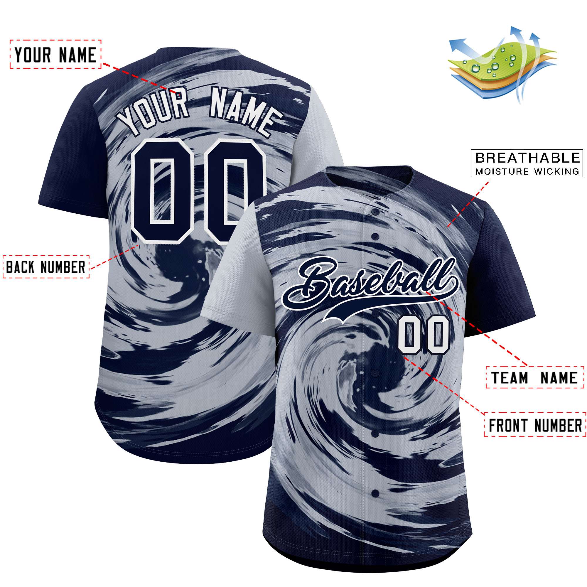 Custom Silver Navy Swirl Graffiti Pattern Authentic Baseball Jersey