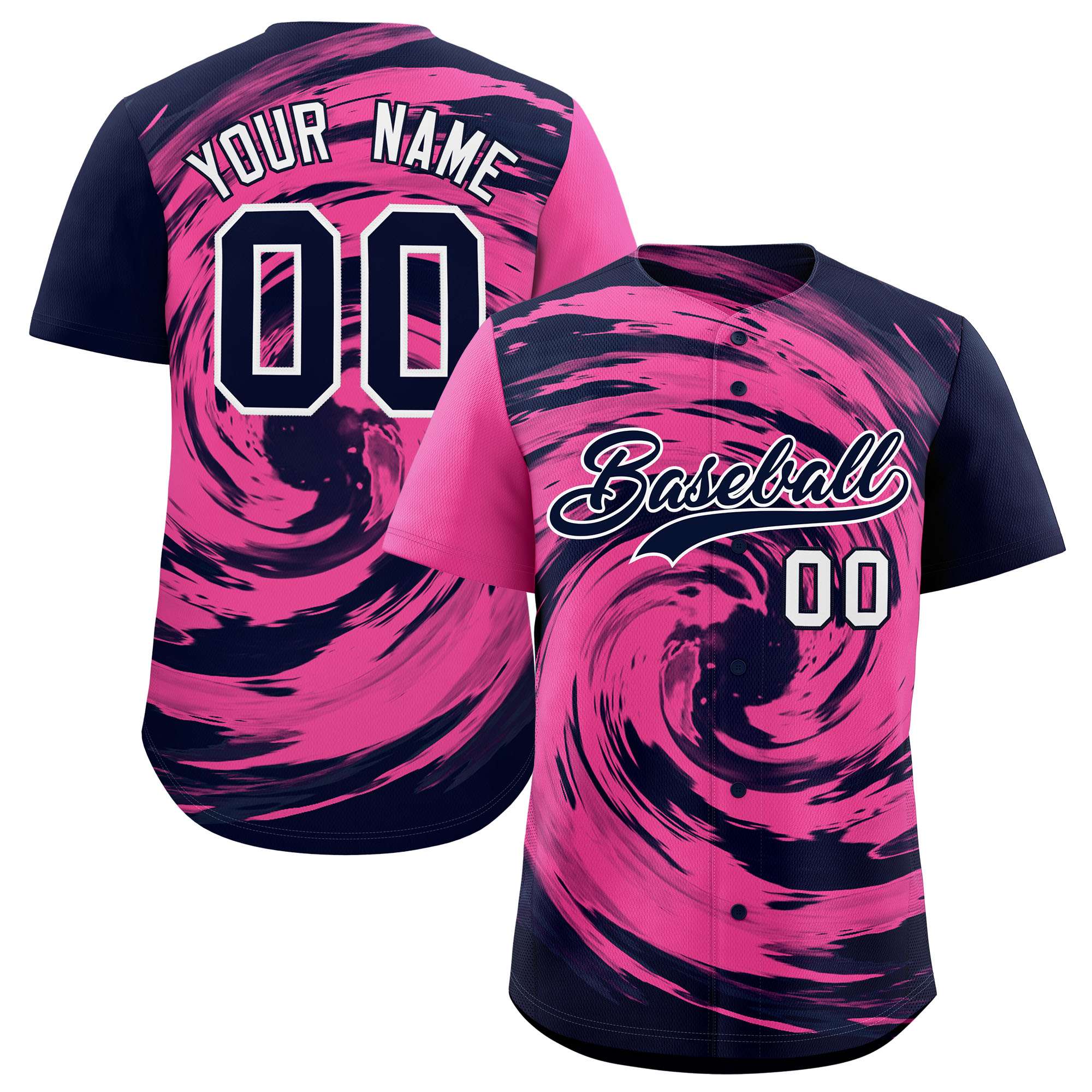 Custom Pink Navy Swirl Graffiti Pattern Authentic Baseball Jersey