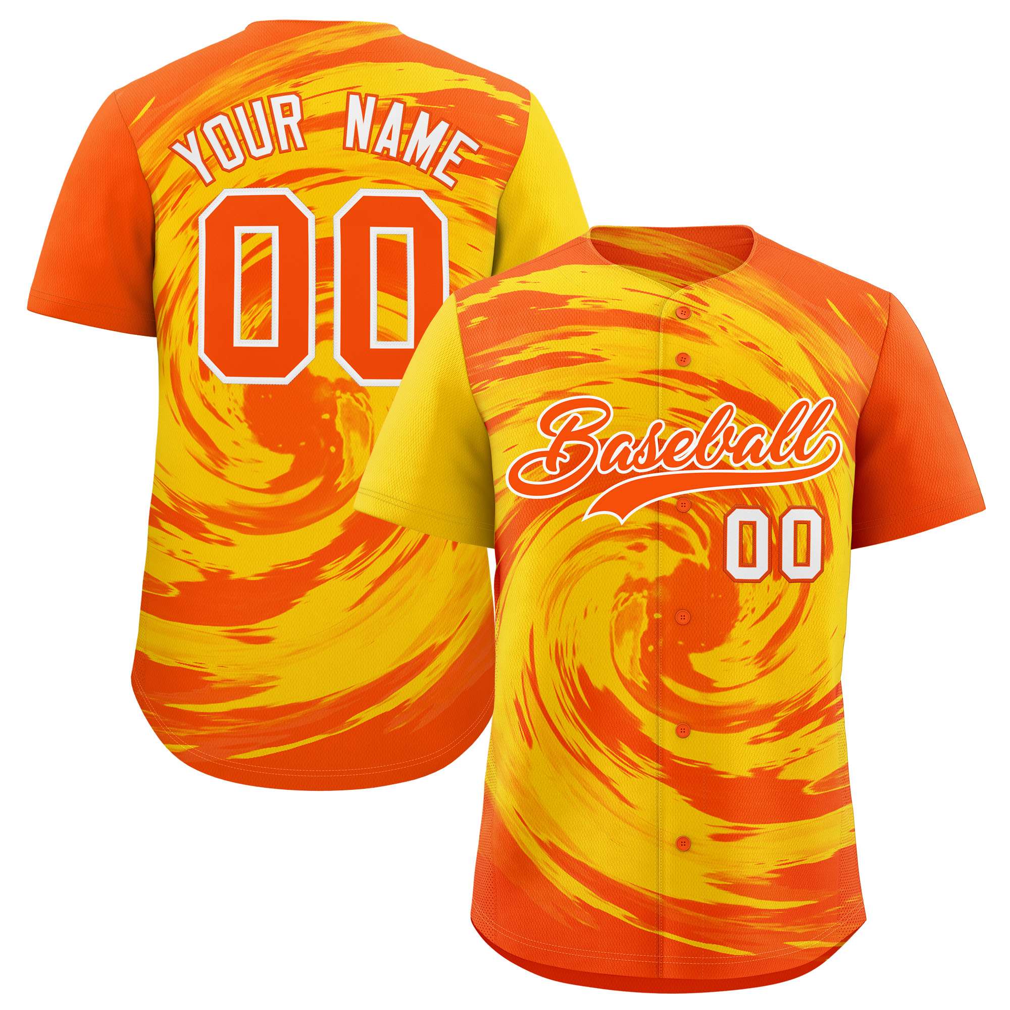 Custom Gold Orange Swirl Graffiti Pattern Authentic Baseball Jersey