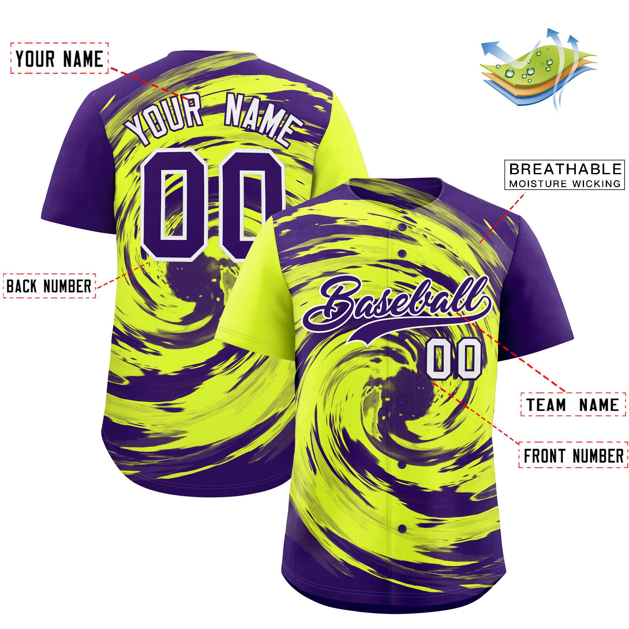 Custom Green Purple Swirl Graffiti Pattern Authentic Baseball Jersey