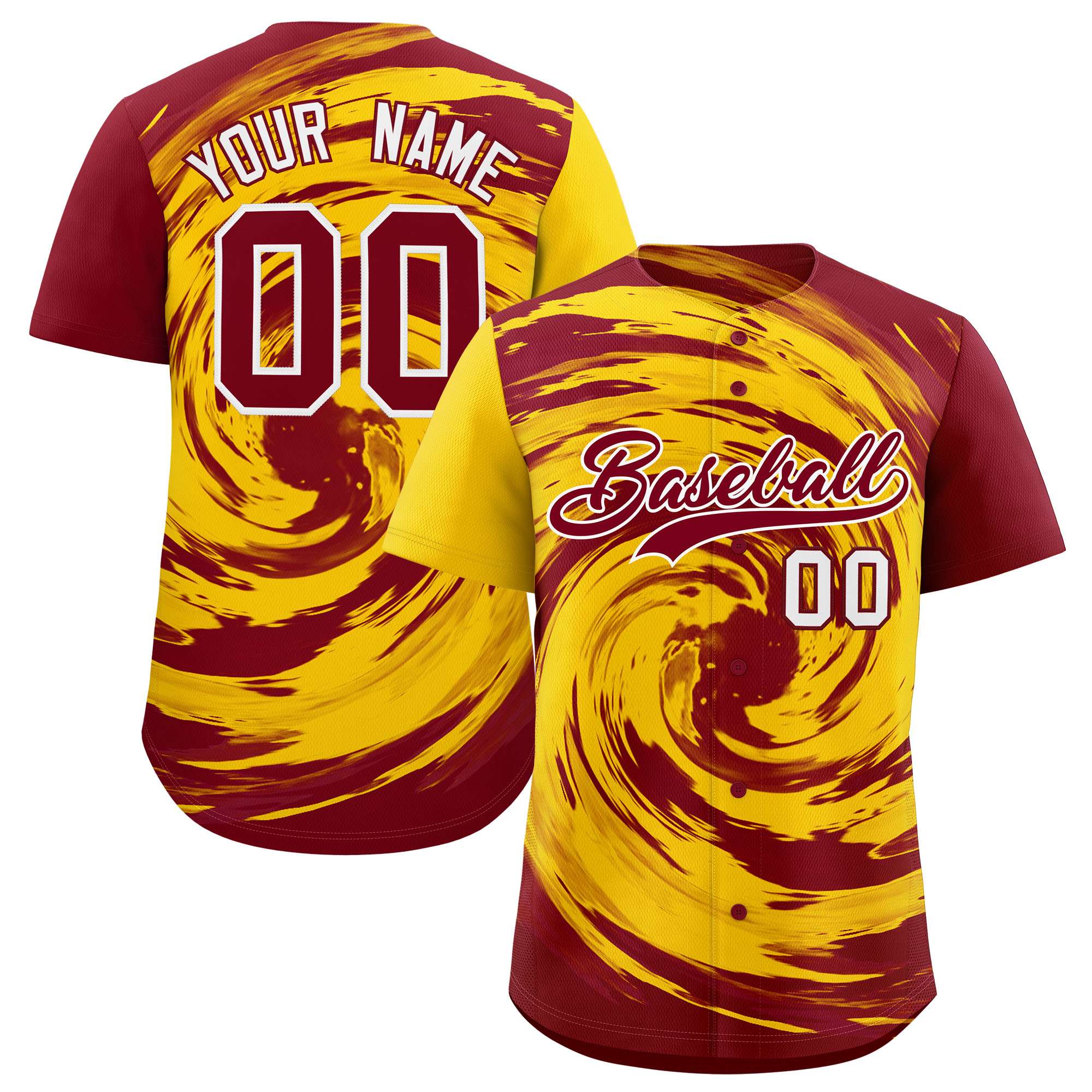 Custom Gold Crimson Swirl Graffiti Pattern Authentic Baseball Jersey