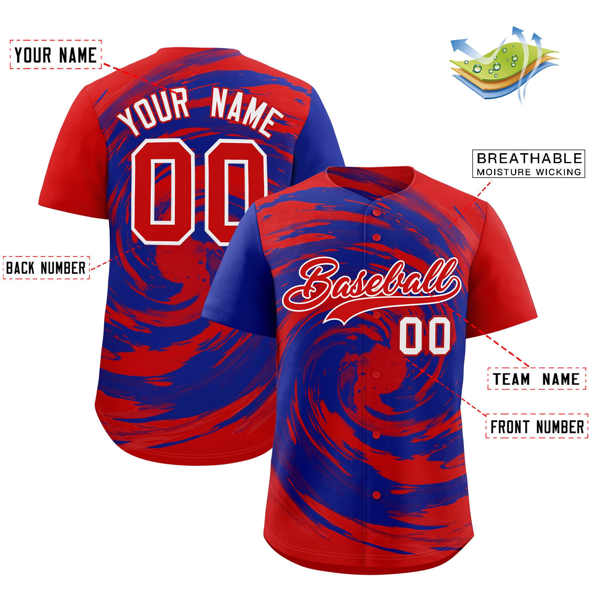 Custom Royal Red Swirl Graffiti Pattern Authentic Baseball Jersey