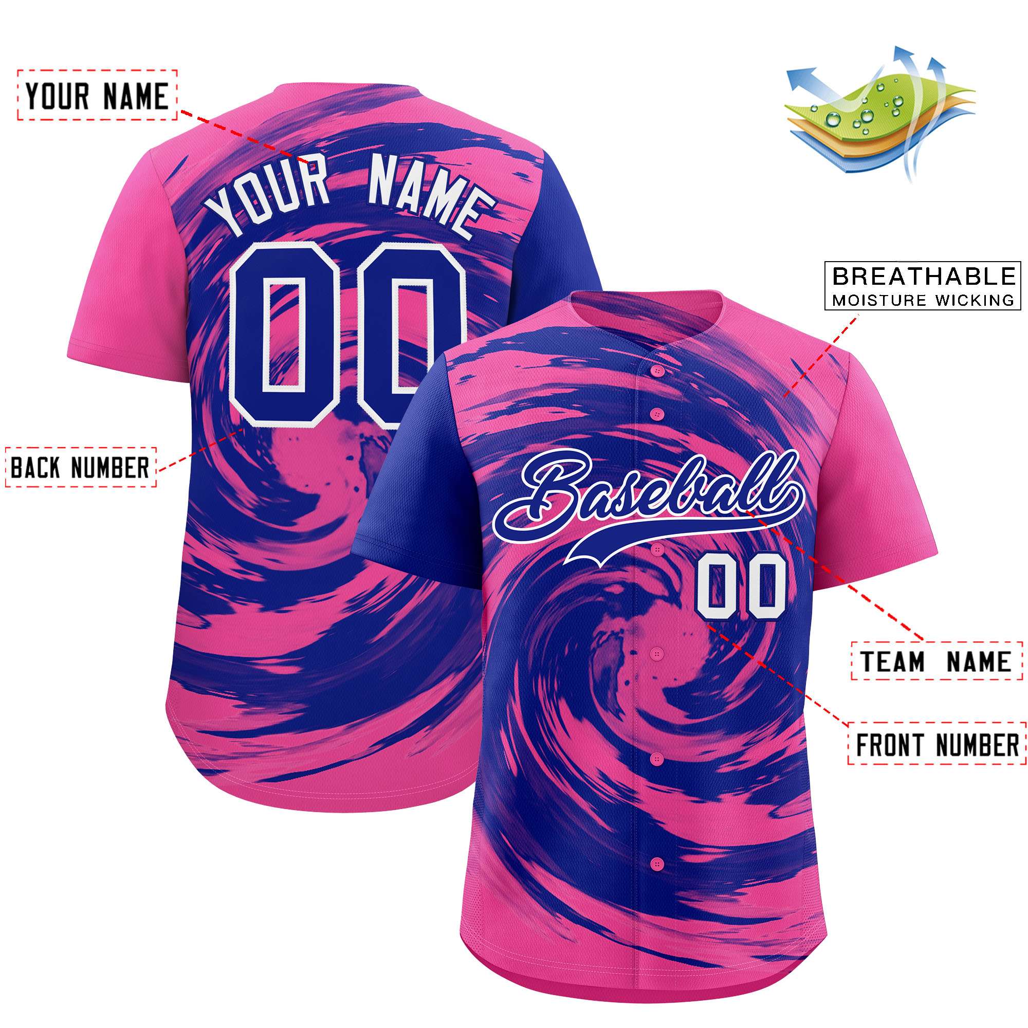 Custom Royal Pink Swirl Graffiti Pattern Authentic Baseball Jersey