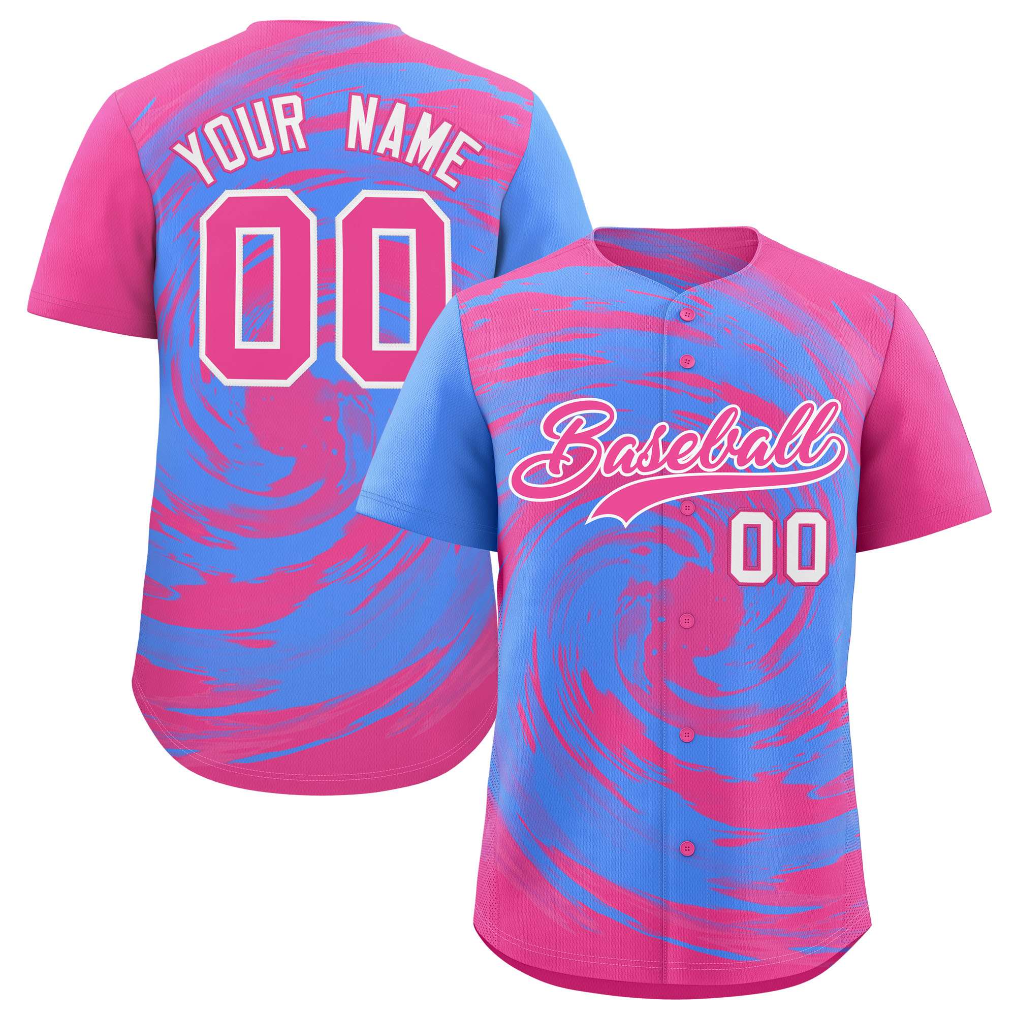 Custom Powder Blue Pink Swirl Graffiti Pattern Authentic Baseball Jersey