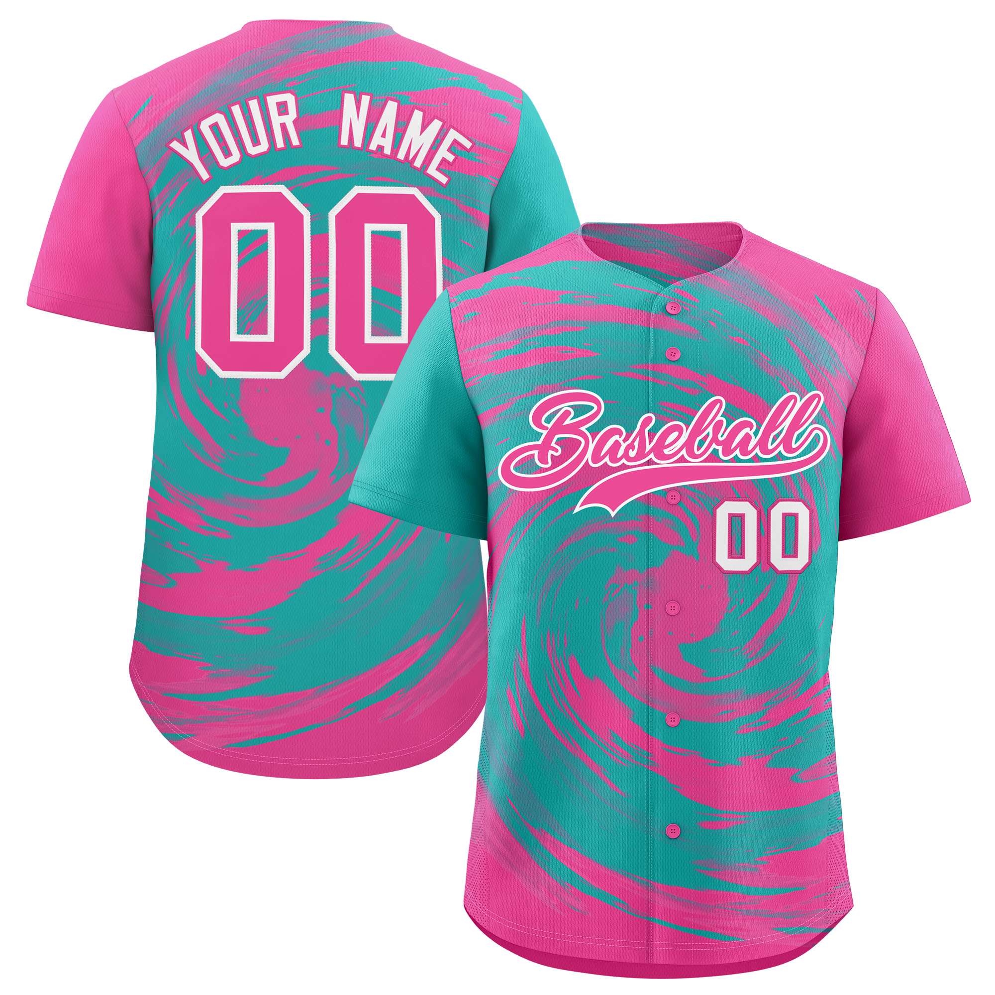 Custom Aqua Pink Swirl Graffiti Pattern Authentic Baseball Jersey