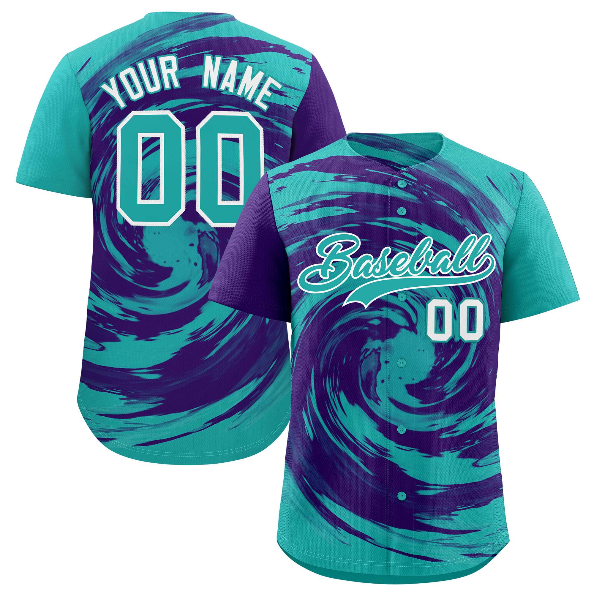 Custom Purple Aqua Swirl Graffiti Pattern Authentic Baseball Jersey