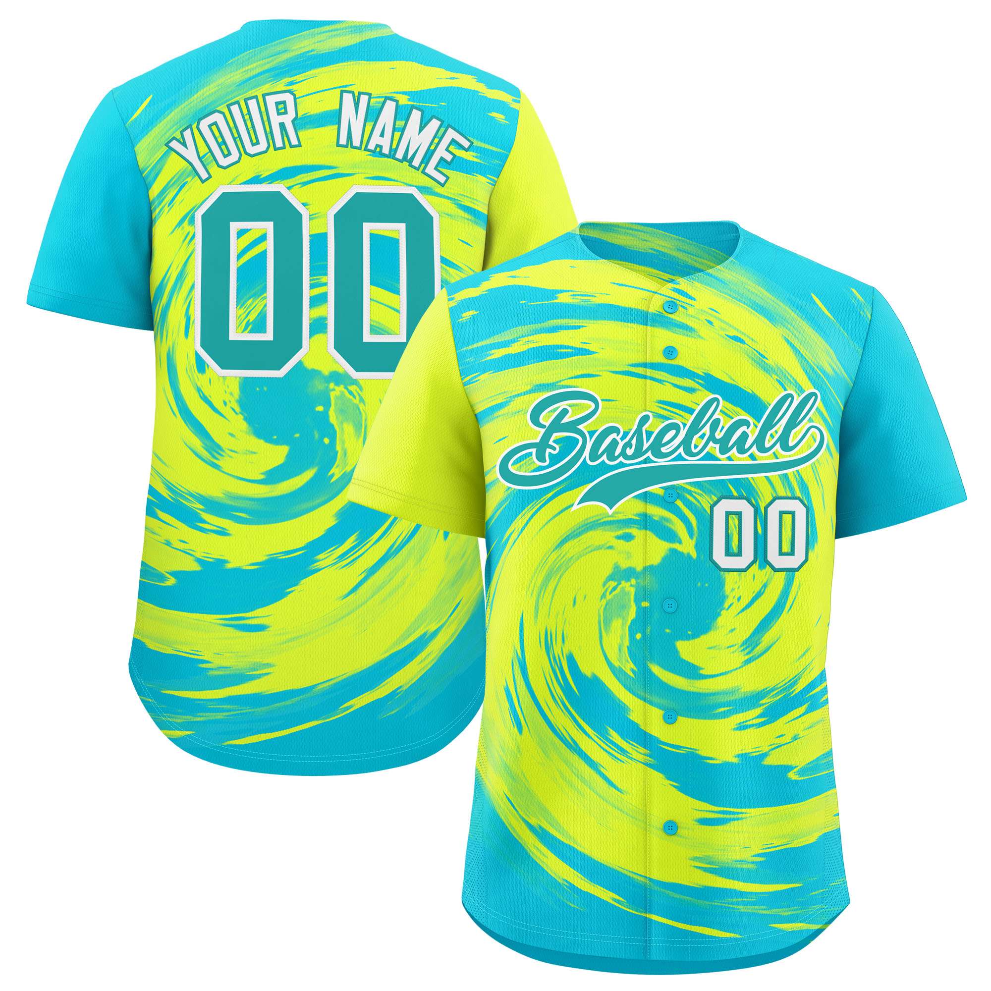 Custom Green Sky Blue Swirl Graffiti Pattern Authentic Baseball Jersey