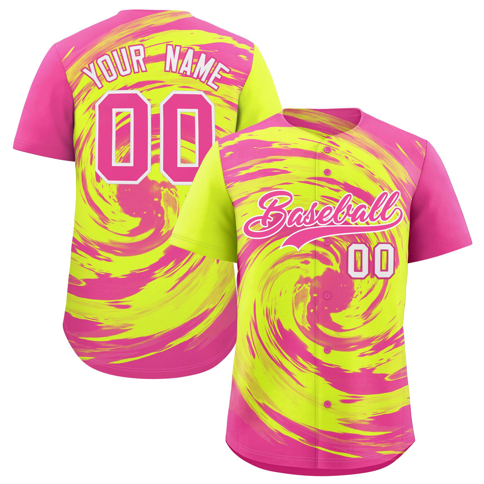 Custom Green Pink Swirl Graffiti Pattern Authentic Baseball Jersey