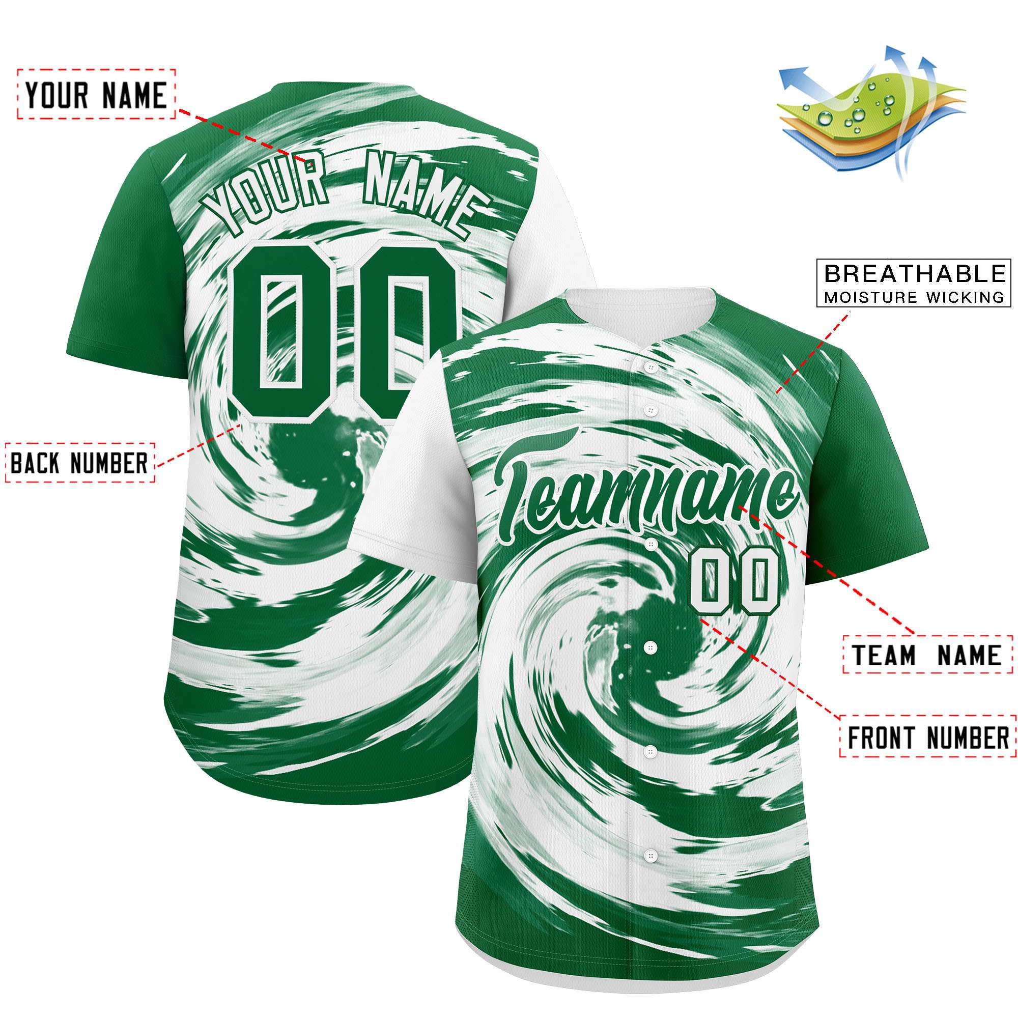 Custom White Kelly Green Swirl Graffiti Pattern Authentic Baseball Jersey