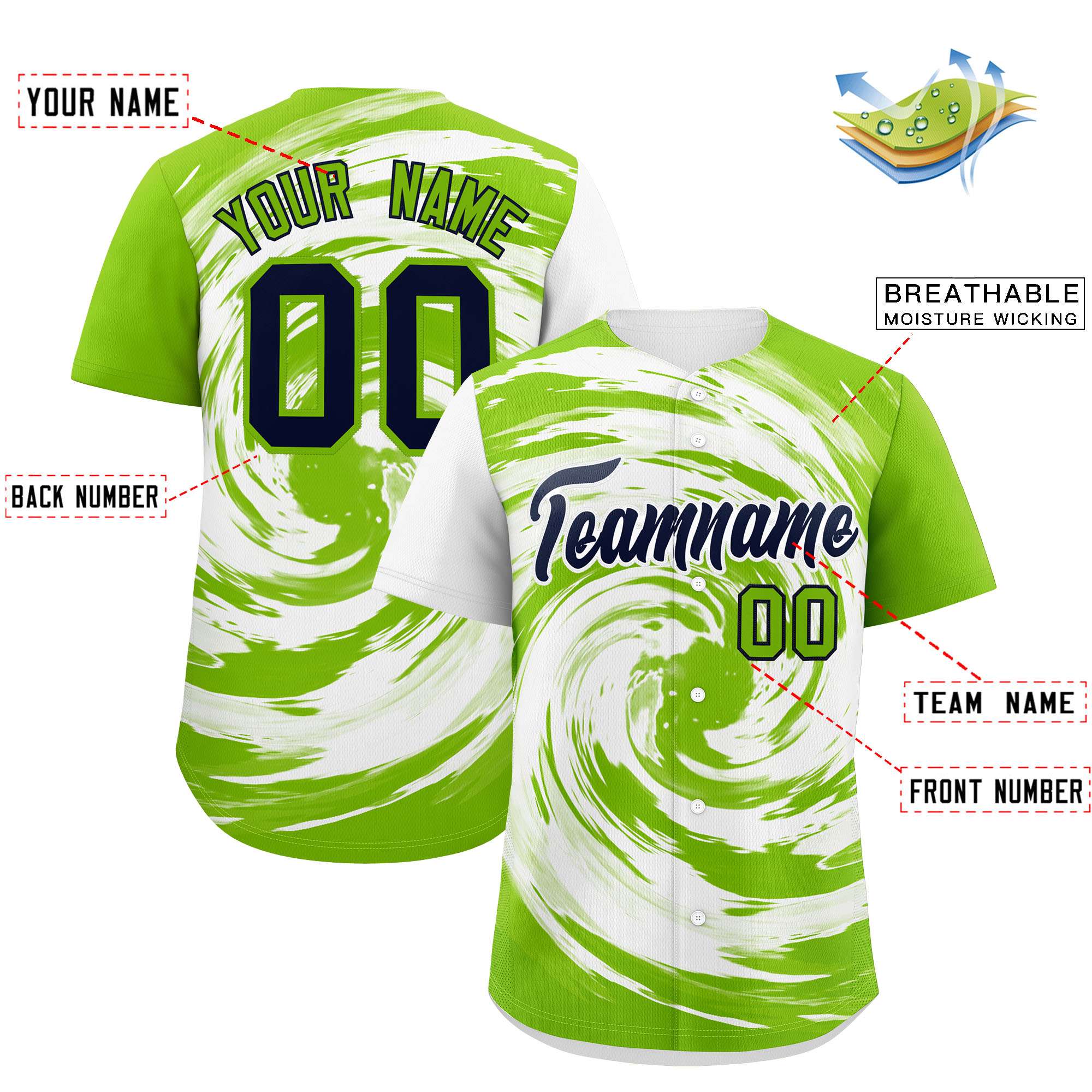 Custom White Neon Green Swirl Graffiti Pattern Authentic Baseball Jersey