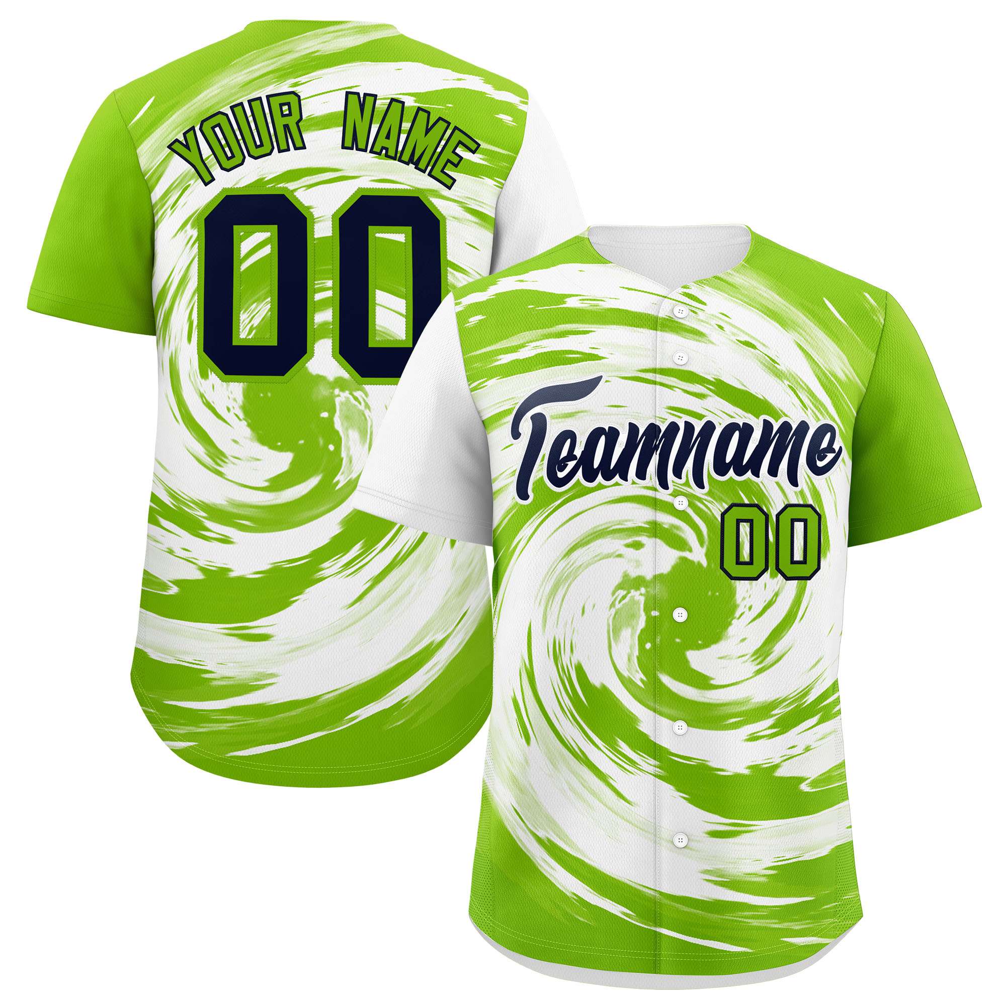 Custom White Neon Green Swirl Graffiti Pattern Authentic Baseball Jersey