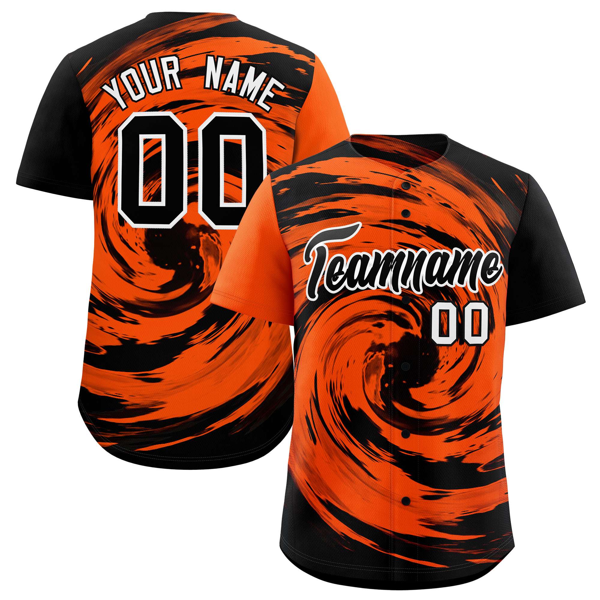 Custom Orange Black Swirl Graffiti Pattern Authentic Baseball Jersey