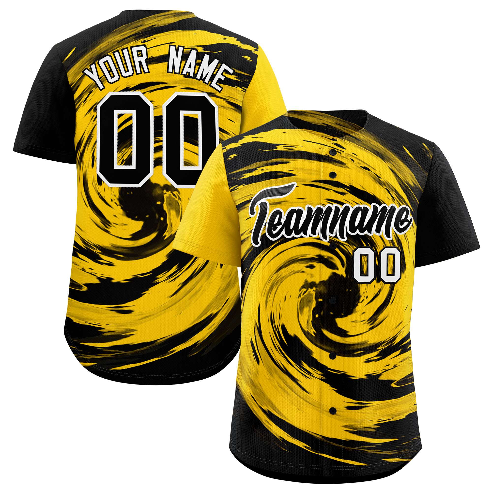 Custom Gold Black Swirl Graffiti Pattern Authentic Baseball Jersey