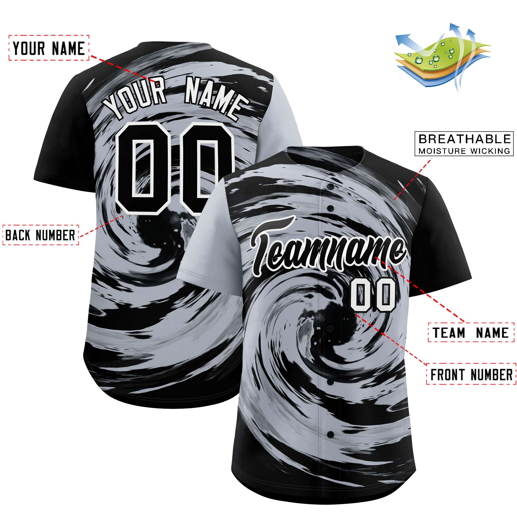 Custom Silver Black Swirl Graffiti Pattern Authentic Baseball Jersey