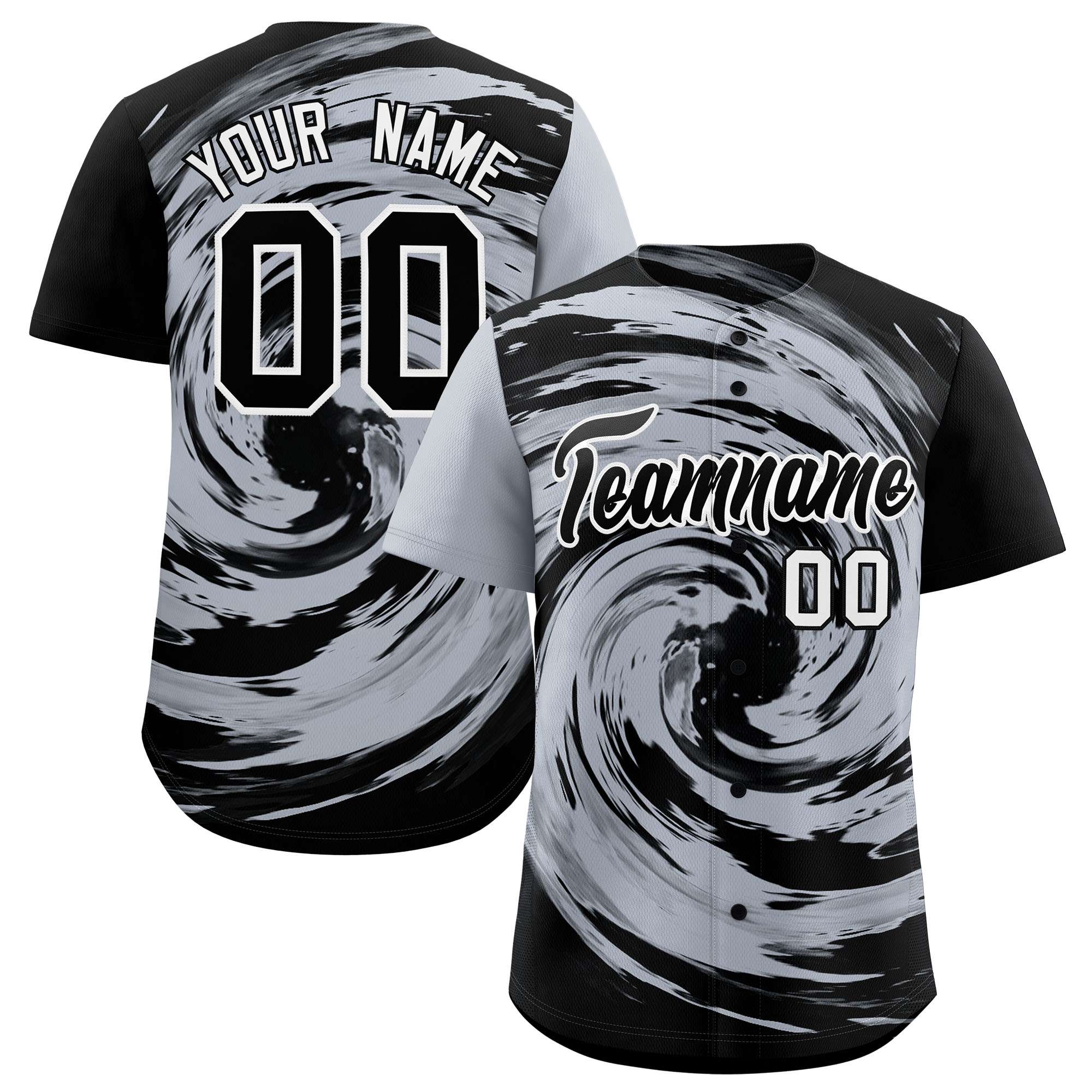 Custom Silver Black Swirl Graffiti Pattern Authentic Baseball Jersey