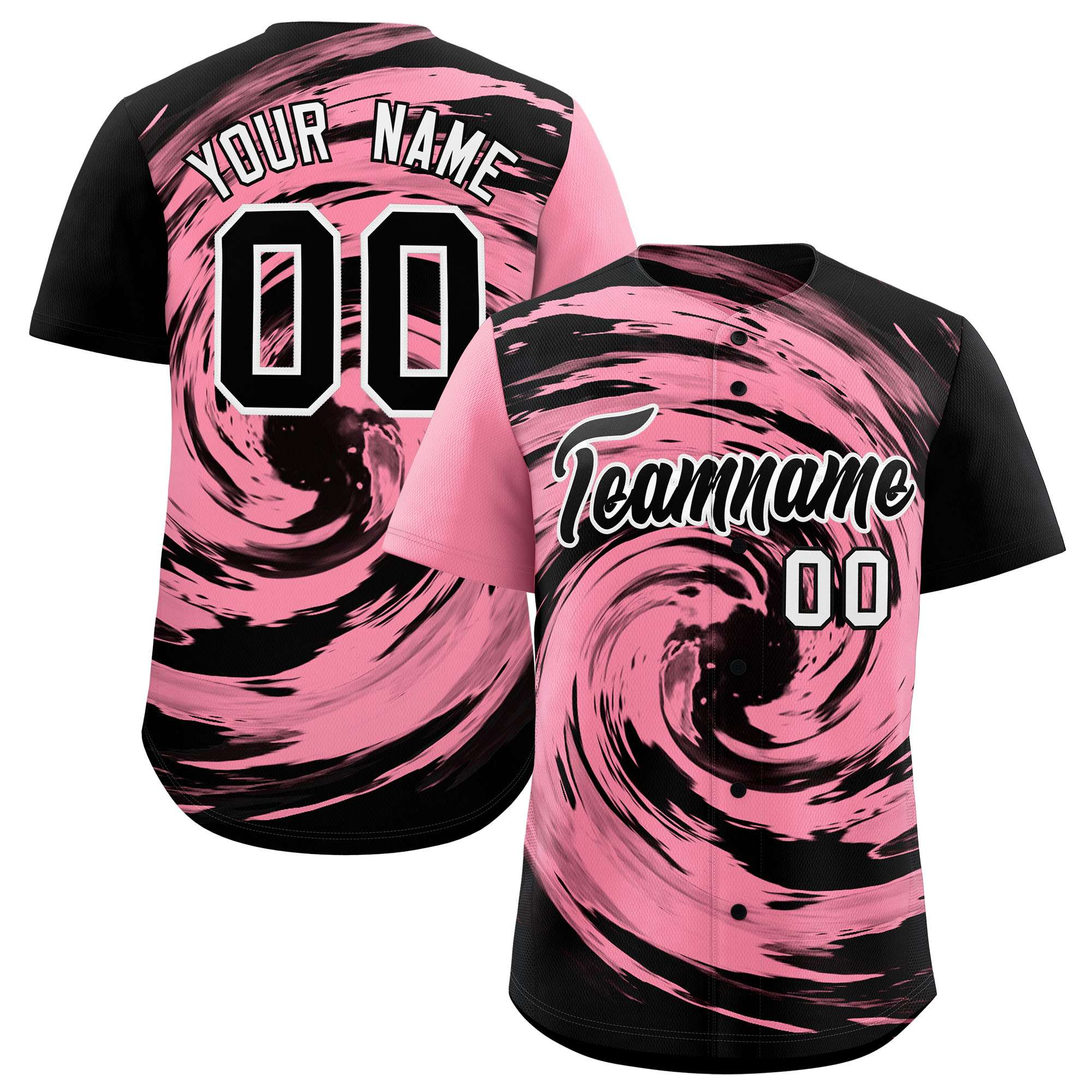 Custom Light Pink Black Swirl Graffiti Pattern Authentic Baseball Jersey