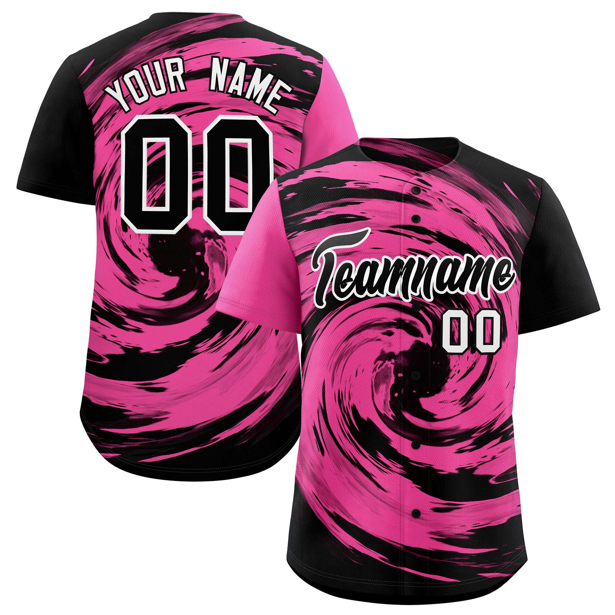 Custom Pink Black Swirl Graffiti Pattern Authentic Baseball Jersey