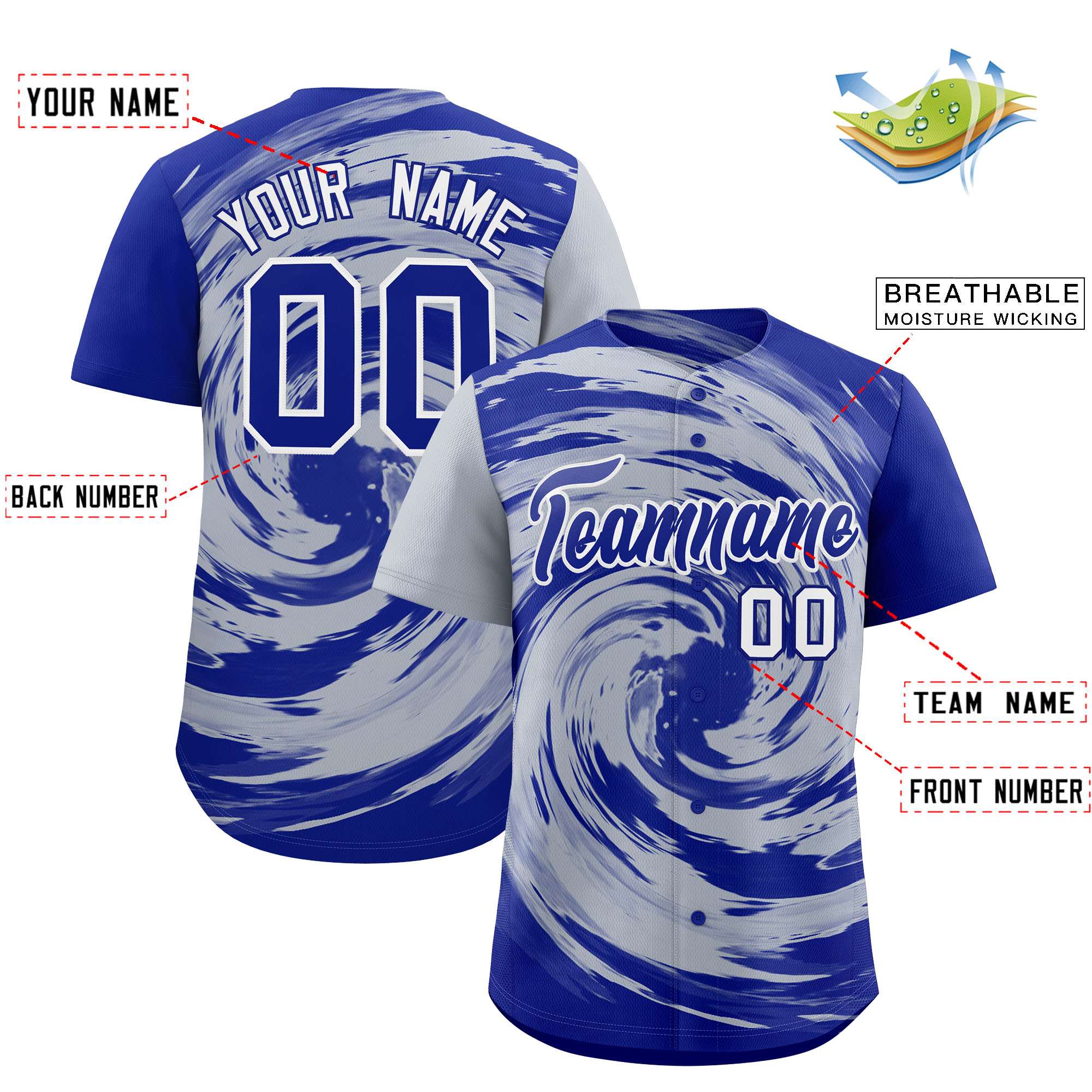 Custom Silver Royal Swirl Graffiti Pattern Authentic Baseball Jersey