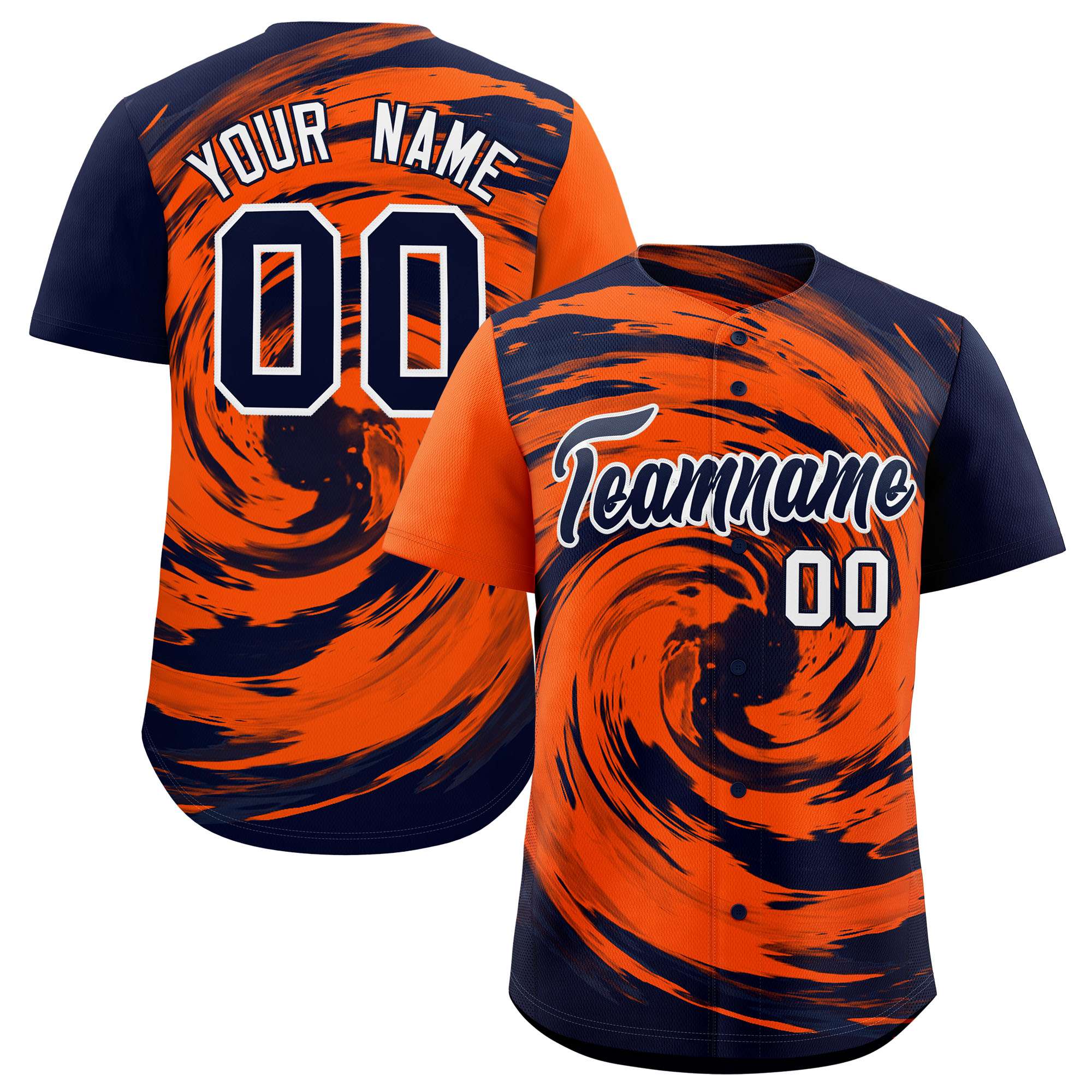 Custom Orange Navy Swirl Graffiti Pattern Authentic Baseball Jersey