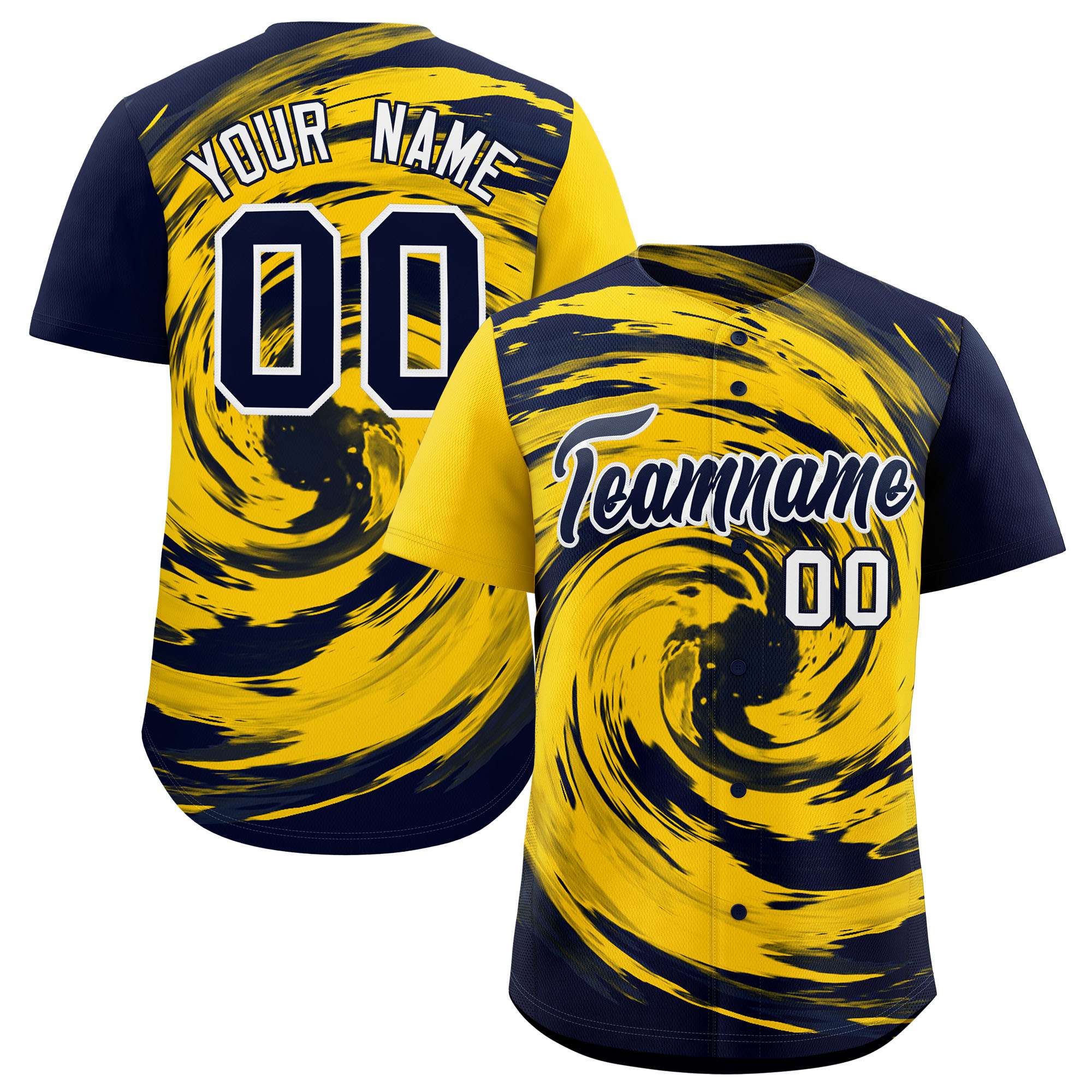 Custom Gold Navy Swirl Graffiti Pattern Authentic Baseball Jersey