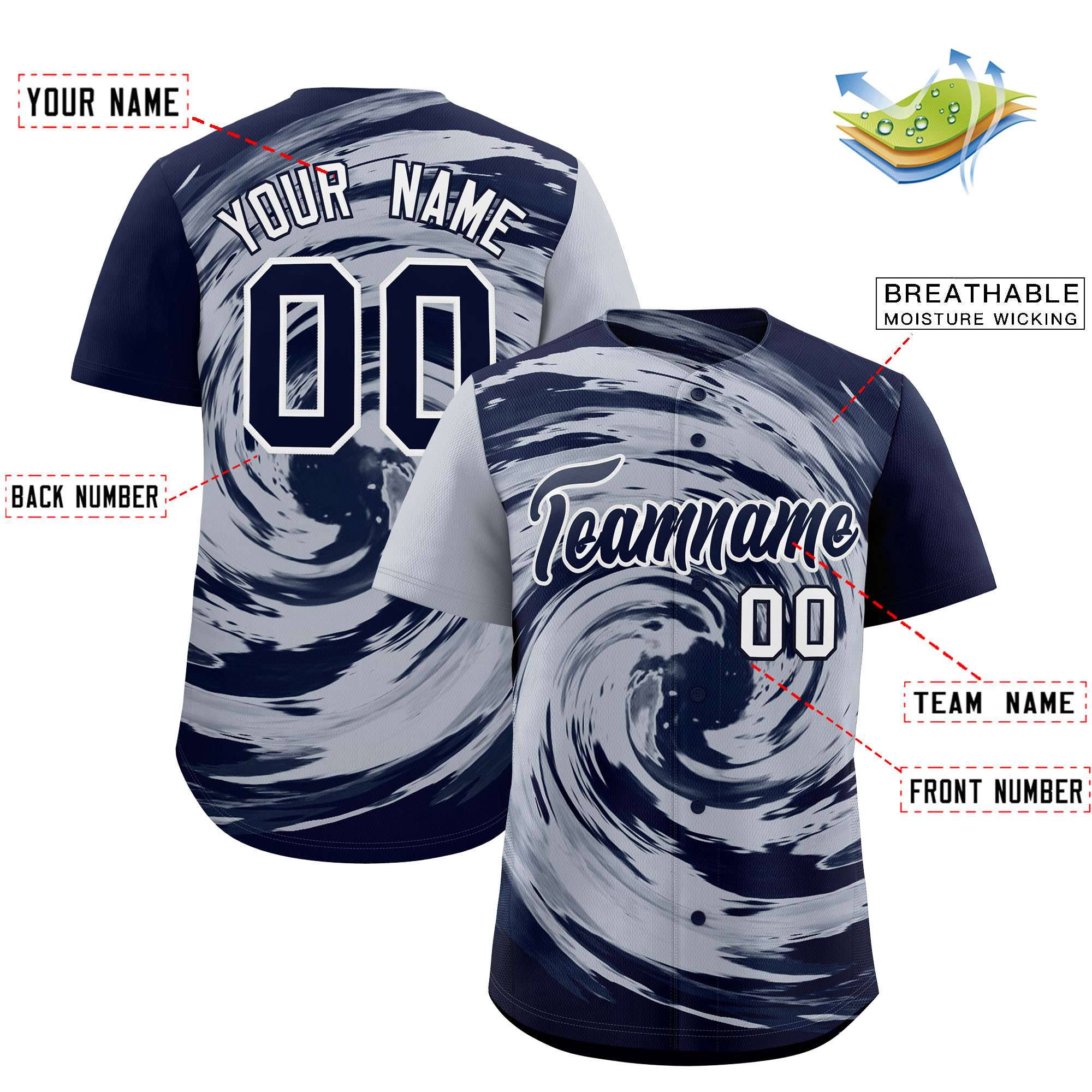 Custom Silver Navy Swirl Graffiti Pattern Authentic Baseball Jersey