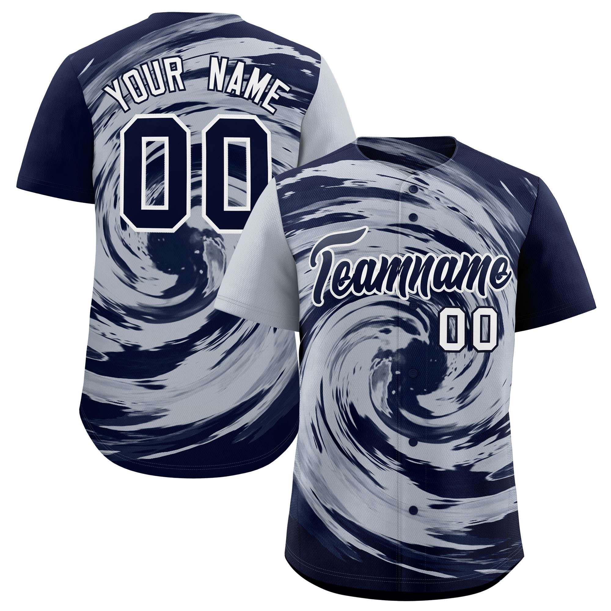 Custom Silver Navy Swirl Graffiti Pattern Authentic Baseball Jersey