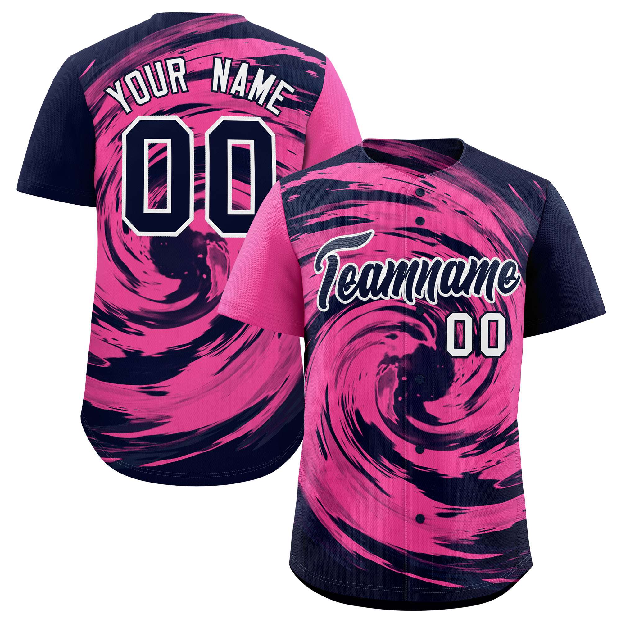 Custom Pink Navy Swirl Graffiti Pattern Authentic Baseball Jersey