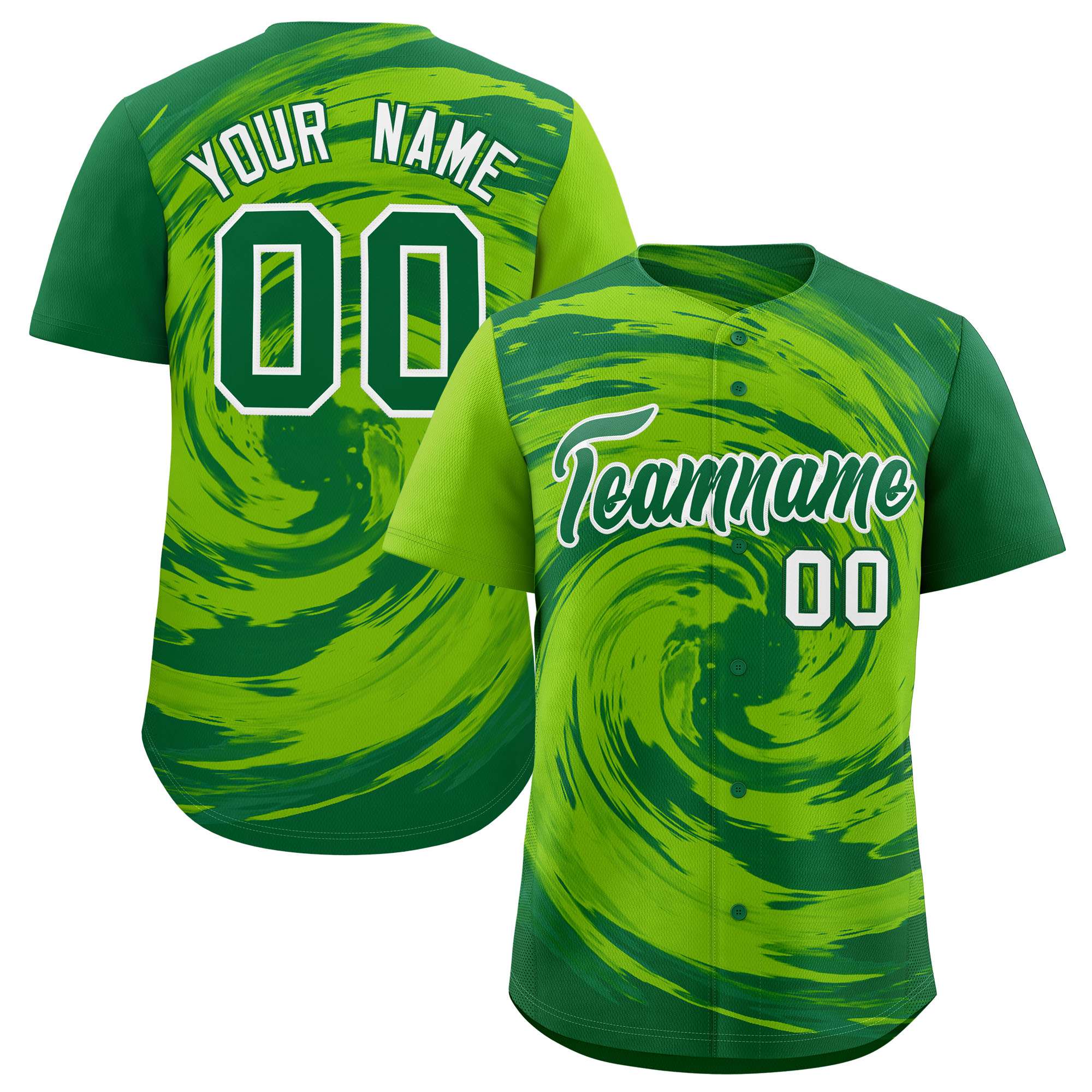 Custom Neon Green Kelly Green Swirl Graffiti Pattern Authentic Baseball Jersey