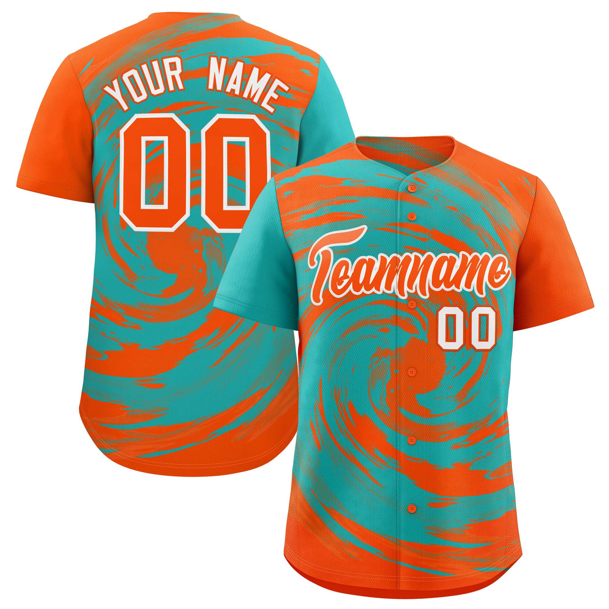 Custom Aqua Orange Swirl Graffiti Pattern Authentic Baseball Jersey