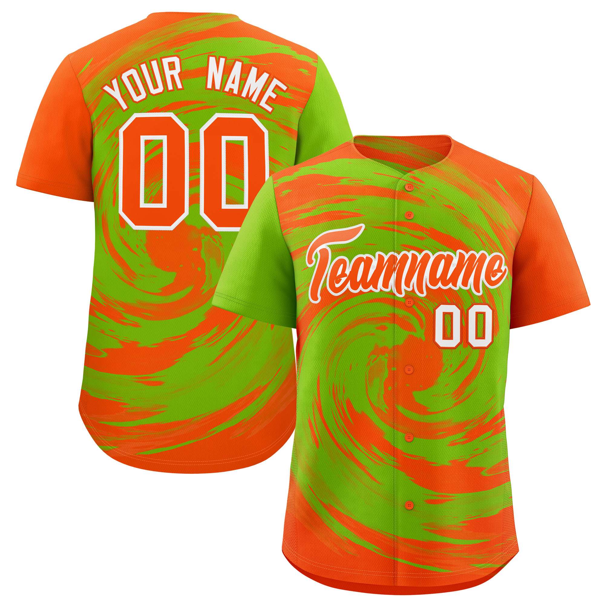 Custom Neon Green Orange Swirl Graffiti Pattern Authentic Baseball Jersey