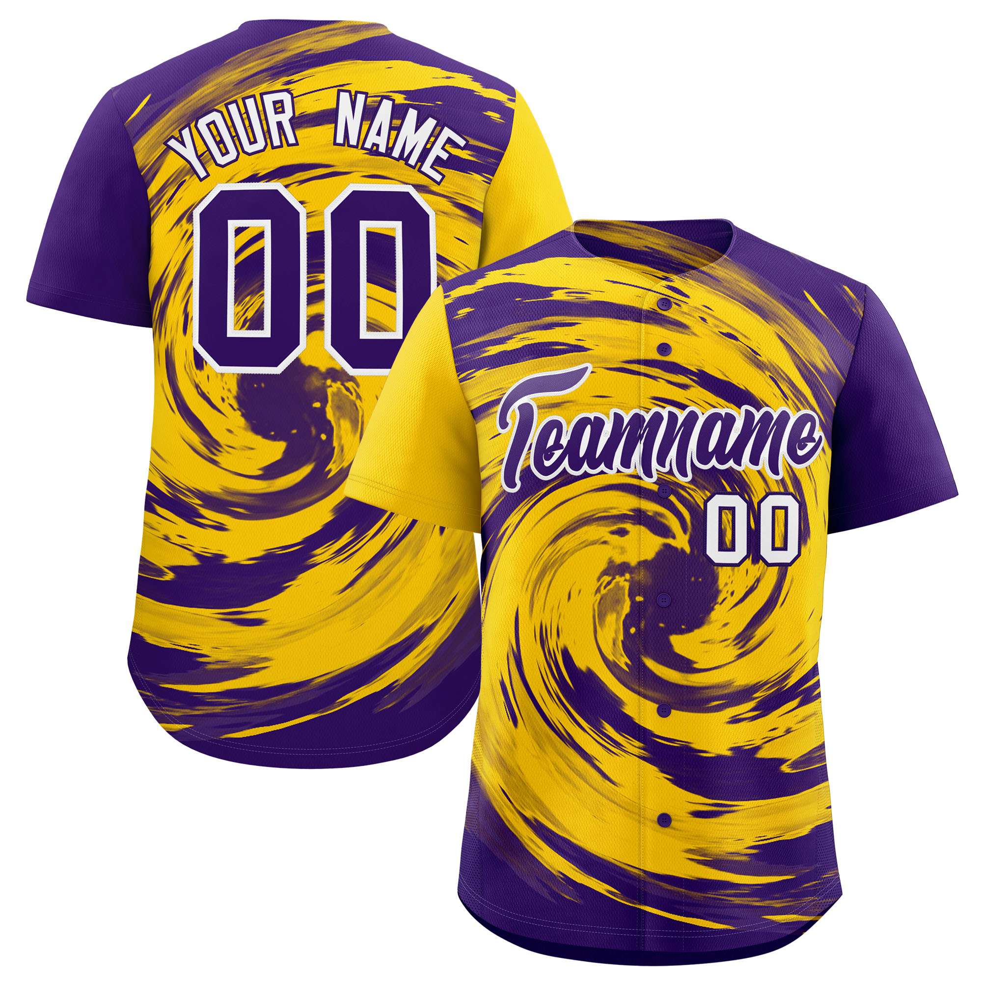 Custom Gold Purple Swirl Graffiti Pattern Authentic Baseball Jersey