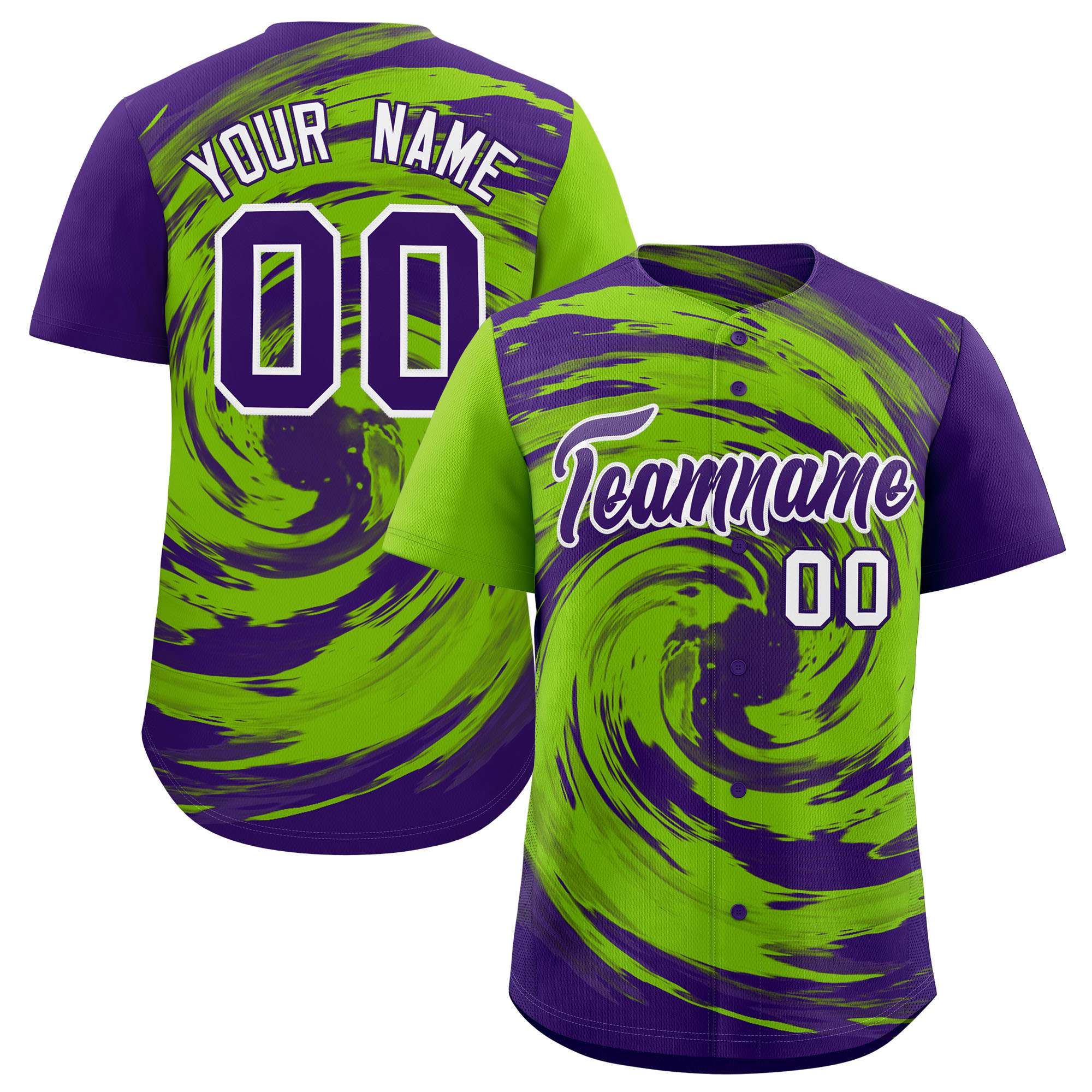 Custom Neon Green Purple Swirl Graffiti Pattern Authentic Baseball Jersey