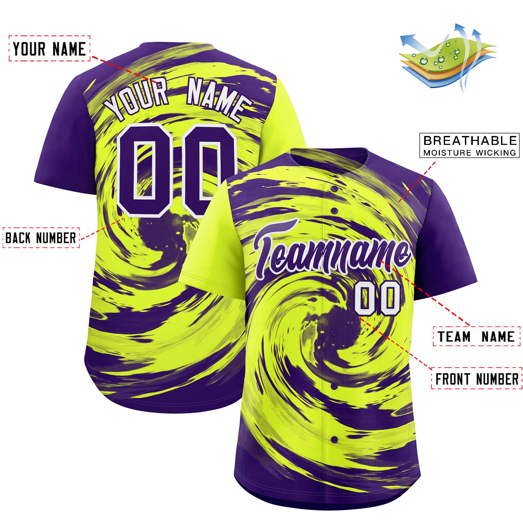 Custom Green Purple Swirl Graffiti Pattern Authentic Baseball Jersey