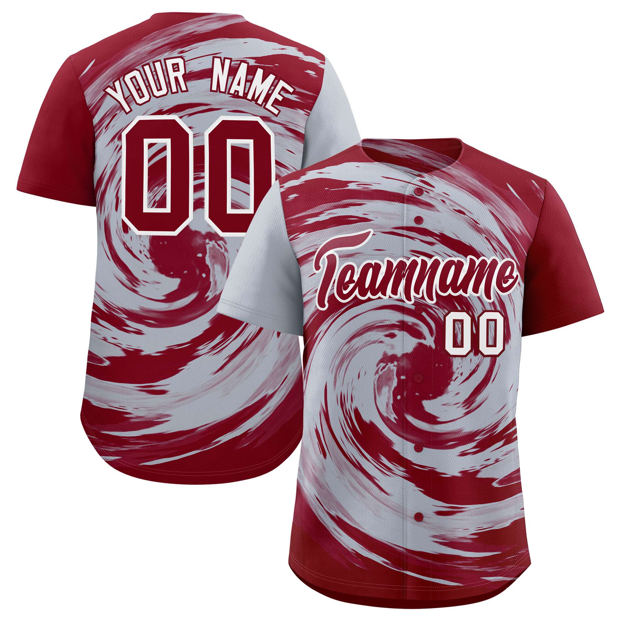 Custom Silver Crimson Swirl Graffiti Pattern Authentic Baseball Jersey