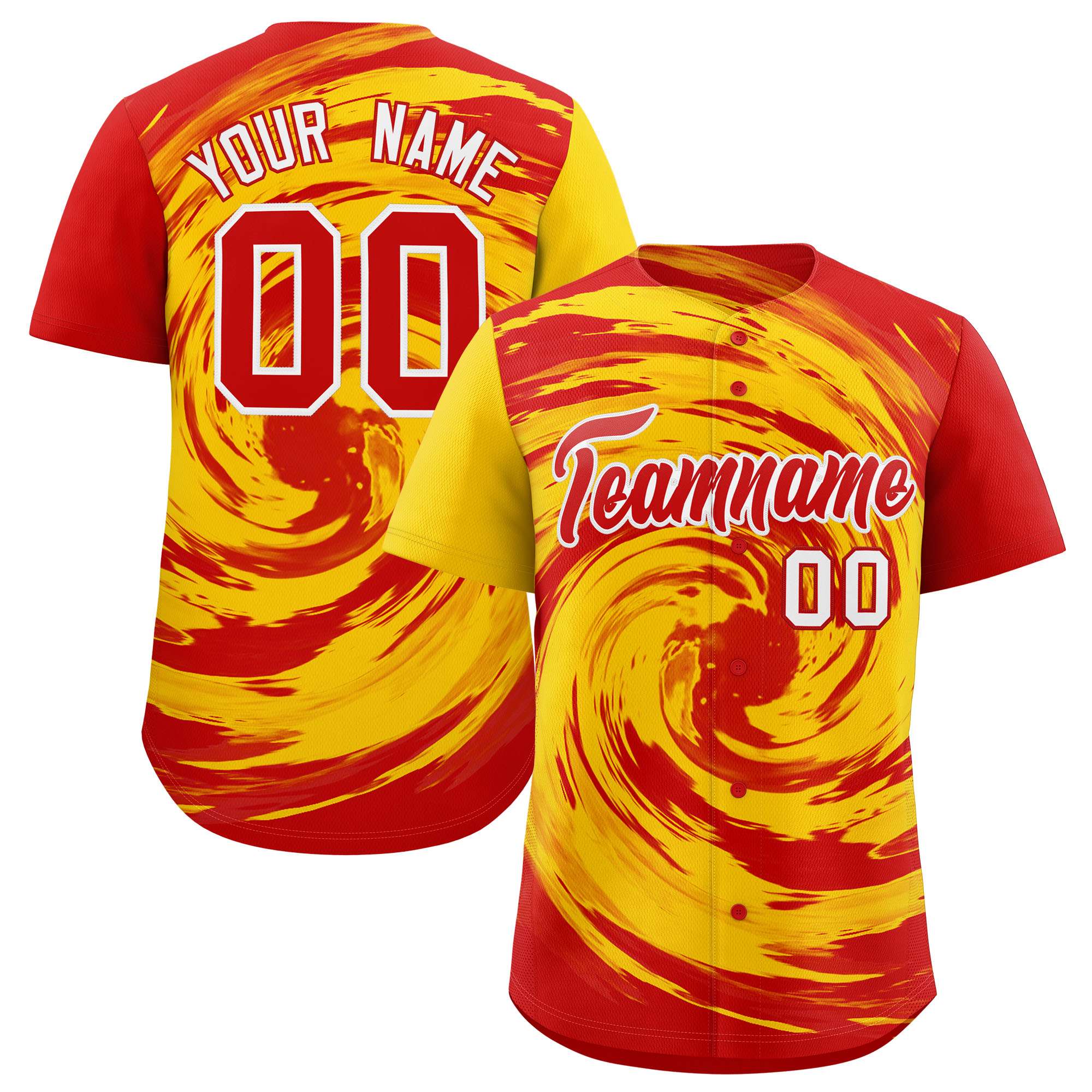 Custom Gold Red Swirl Graffiti Pattern Authentic Baseball Jersey