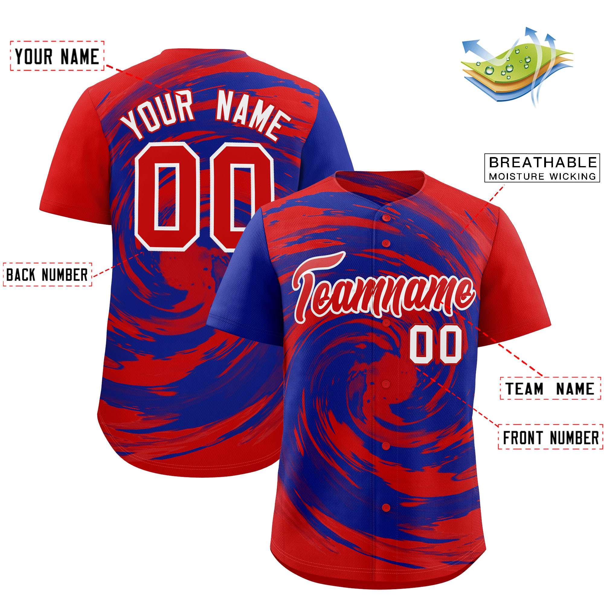 Custom Royal Red Swirl Graffiti Pattern Authentic Baseball Jersey