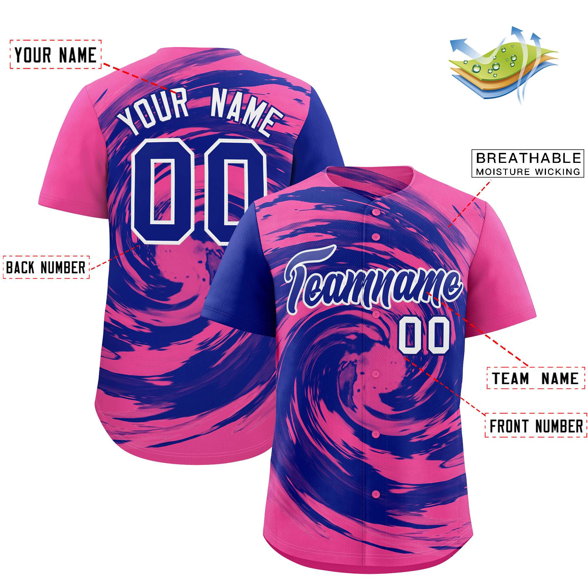 Custom Royal Pink Swirl Graffiti Pattern Authentic Baseball Jersey