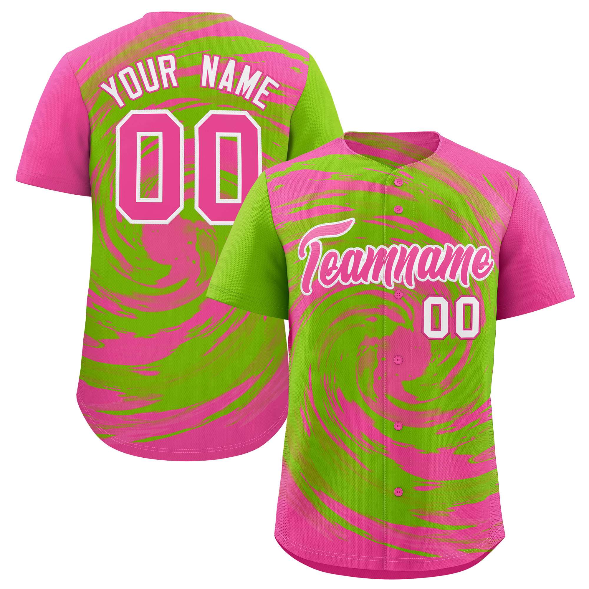 Custom Neon Green Pink Swirl Graffiti Pattern Authentic Baseball Jersey