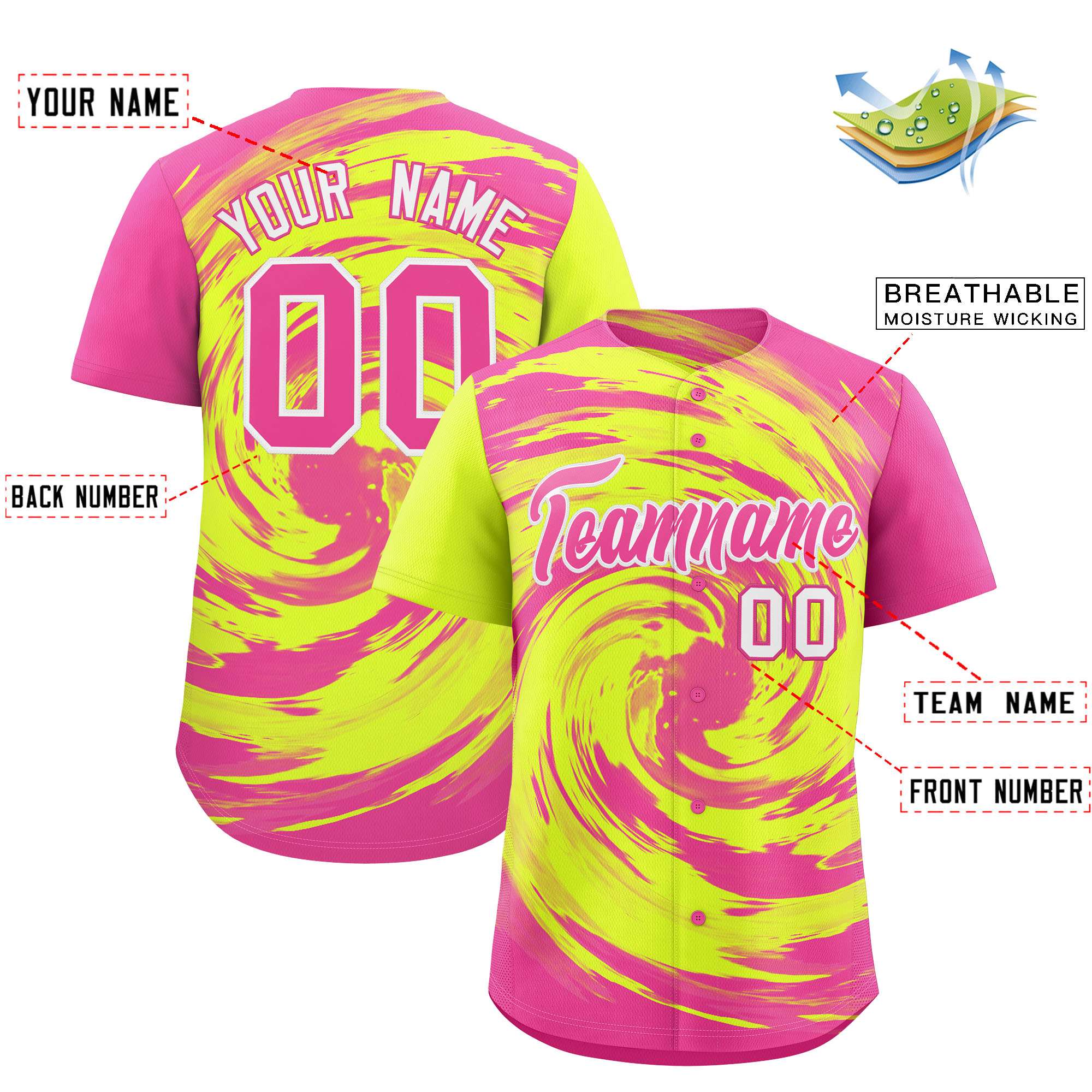 Custom Green Pink Swirl Graffiti Pattern Authentic Baseball Jersey