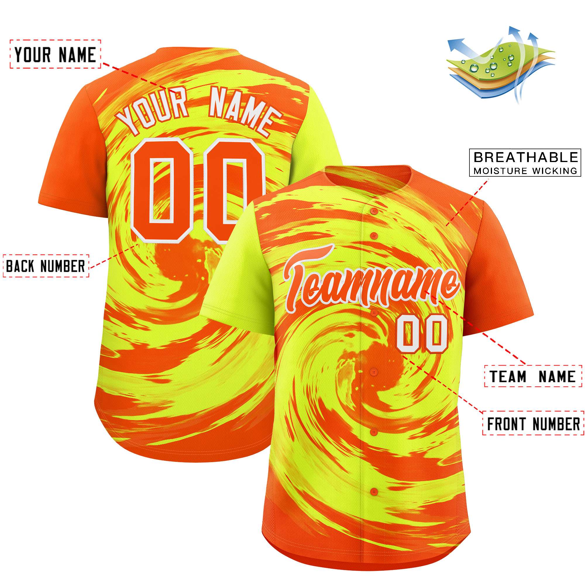 Custom Green Orange Swirl Graffiti Pattern Authentic Baseball Jersey