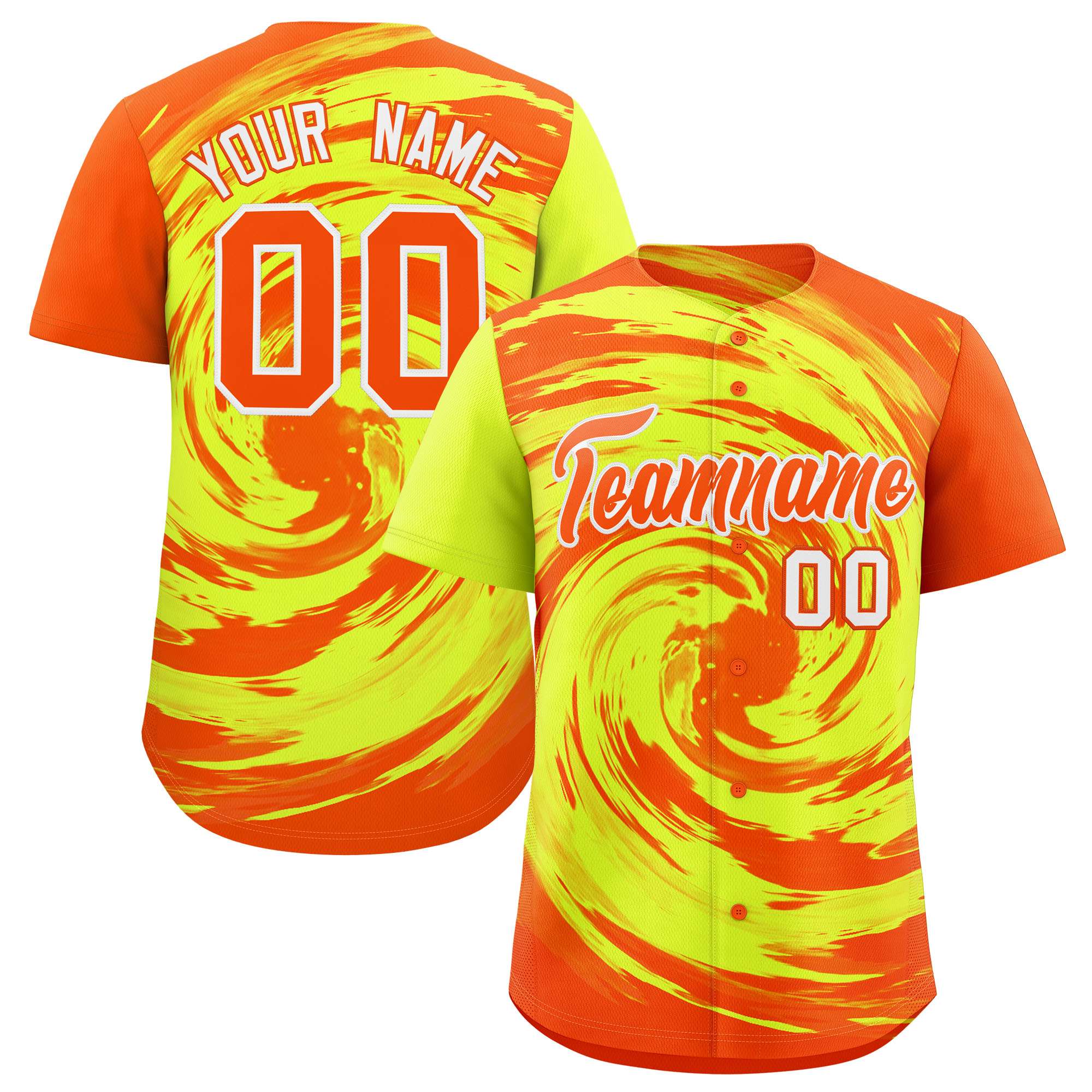 Custom Green Orange Swirl Graffiti Pattern Authentic Baseball Jersey