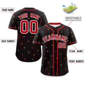 Custom Black Red Stripe Fashion Personalized Star Pattern Authentic Baseball Jersey