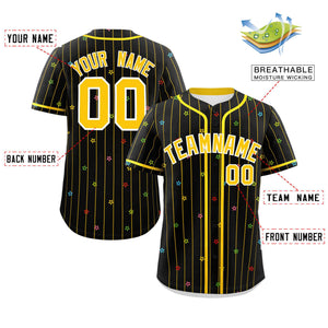 Custom Black Gold Stripe Fashion Personalized Star Pattern Authentic Baseball Jersey