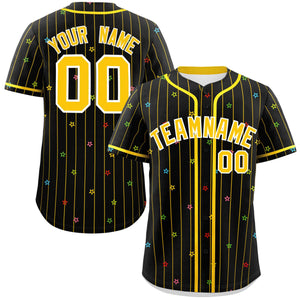 Custom Black Gold Stripe Fashion Personalized Star Pattern Authentic Baseball Jersey