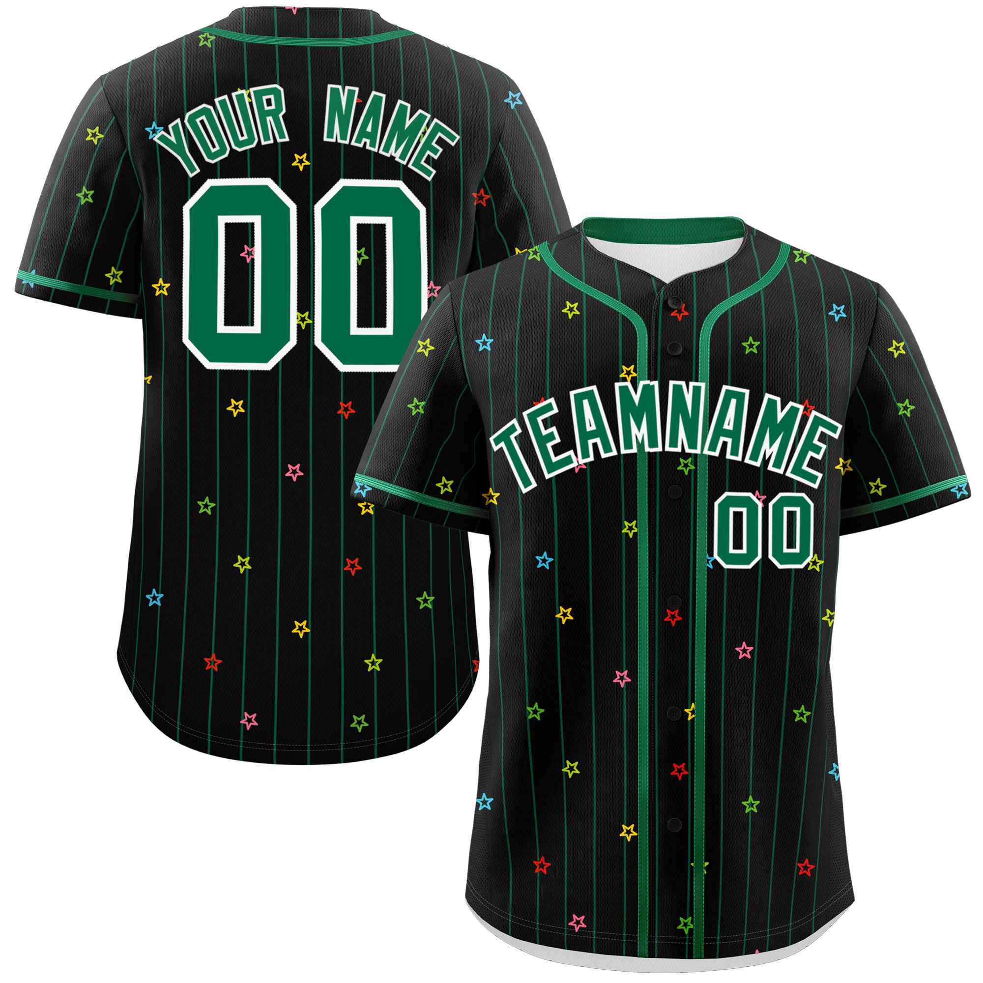 Custom Black Kelly Green Stripe Fashion Personalized Star Pattern Authentic Baseball Jersey