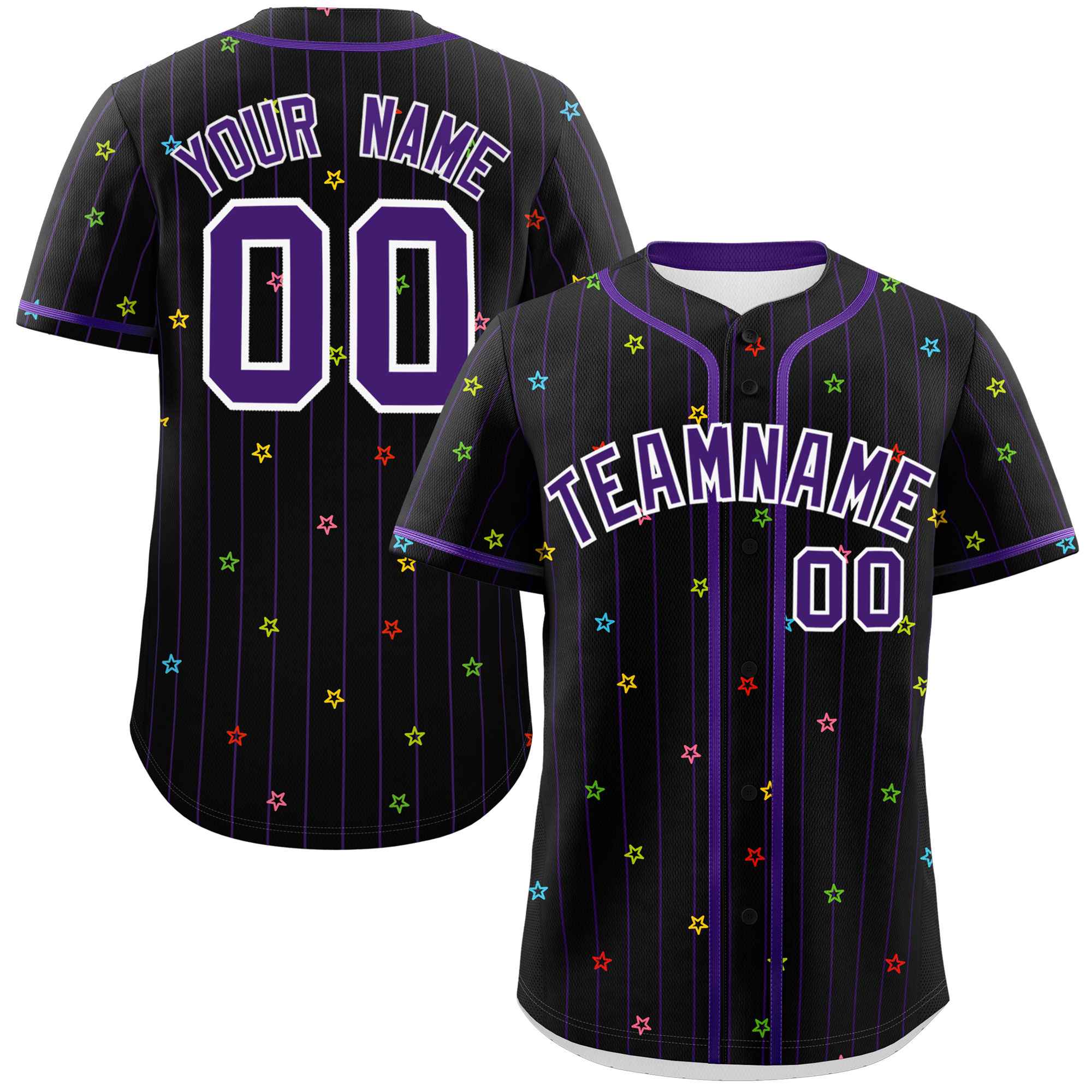 Custom Black Purple Stripe Fashion Personalized Star Pattern Authentic Baseball Jersey